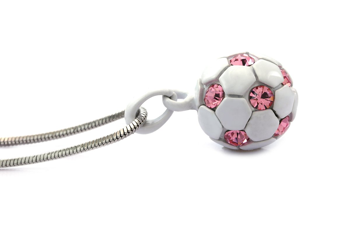 White Hot Pink Soccer Ball Pendant Necklace with Fuchsia Pink Stone - Stylish Sports Jewelry for Women & Girls - Perfect for Games, Gifts & Fashion Accessories