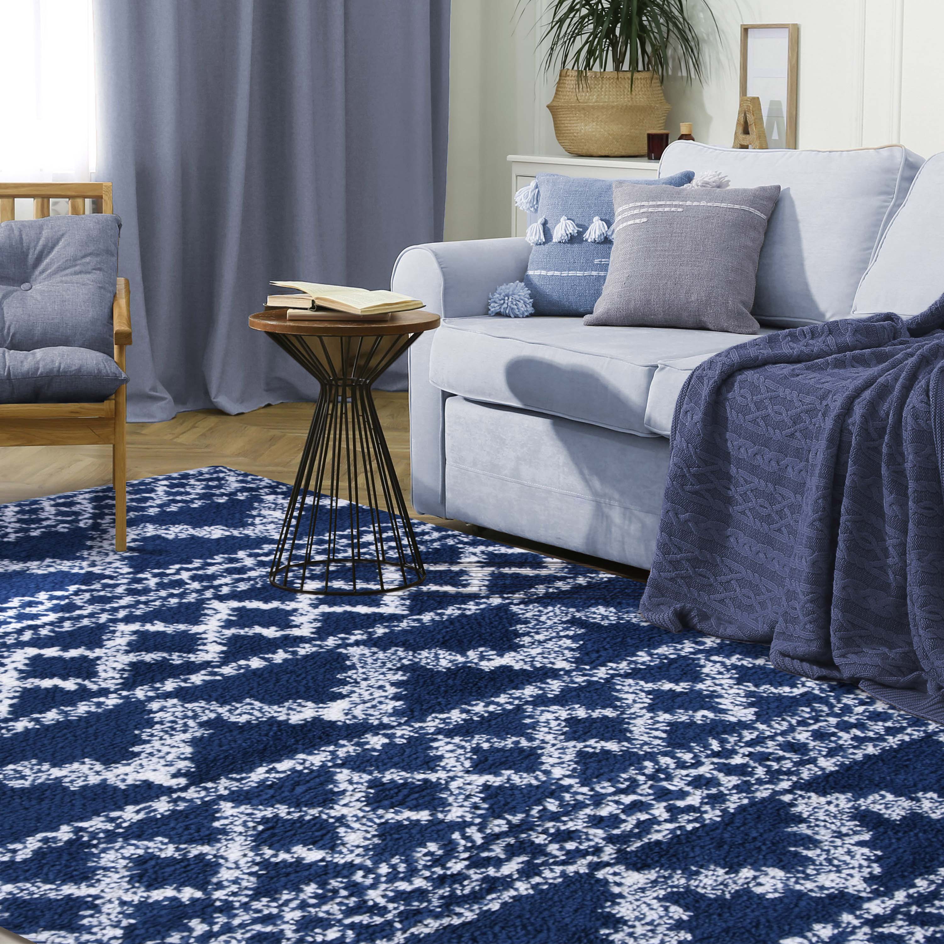 Rhea Geometric Bohemian Plush Shag Area Rug - Soft Non-Slip Indoor Floor Carpet for Living Room, Bedroom & Nursery | Modern Home Decor