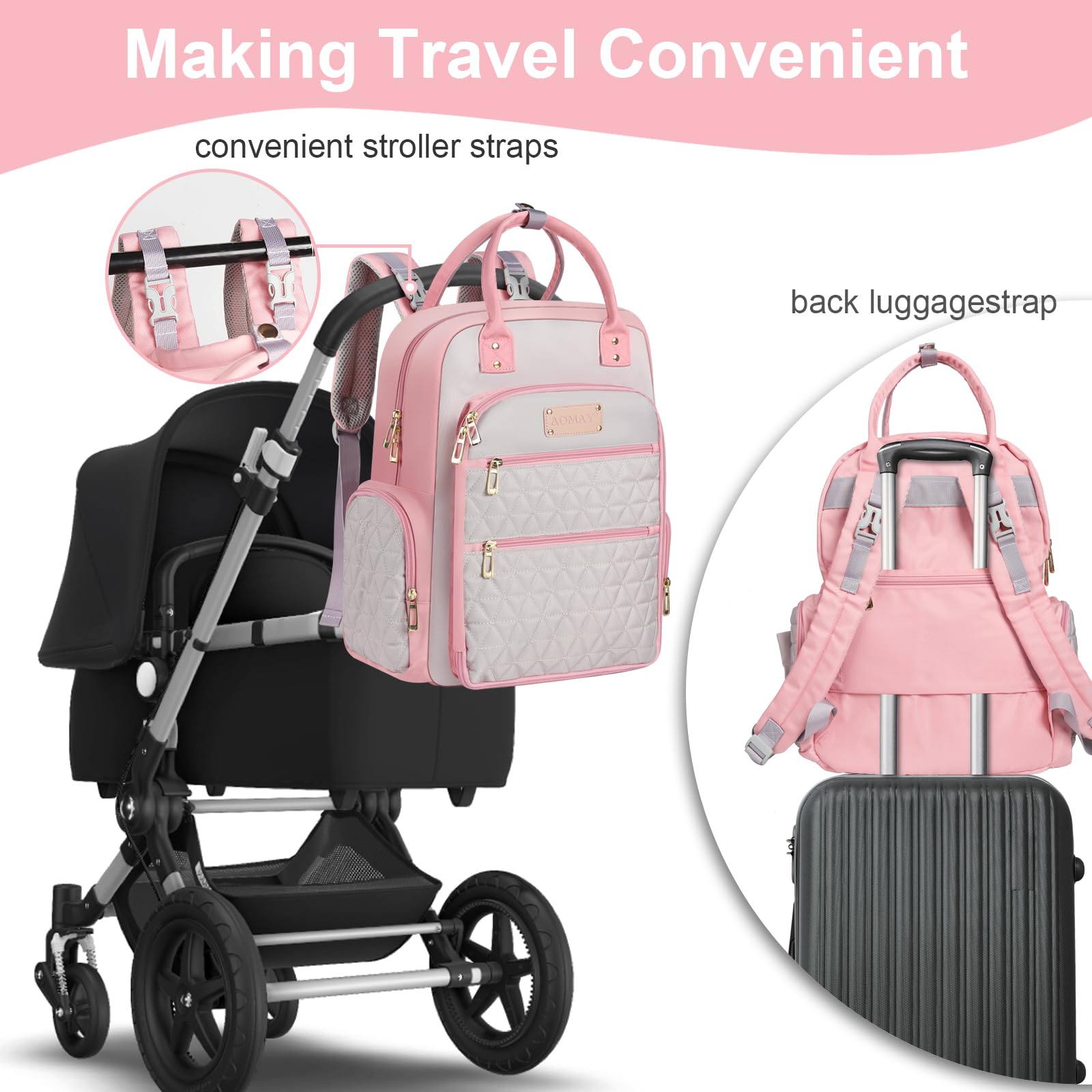 **Large Capacity Multifunctional Diaper Bag Backpack for Moms - Hospital, Travel & Baby Essentials Storage - Stylish Pink Backpack for On-the-Go Parents**    *(Use Cases: Perfect for hospital visits, family trips, daycare runs, and everyday baby care organization.)*