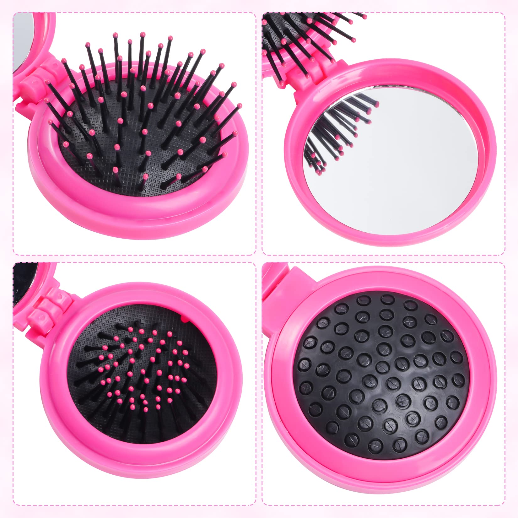 2pcs Portable Folding Hair Brush with Mirror for Travel - Compact for Wet/Dry Hair, Perfect for Women & Girls On-the-Go