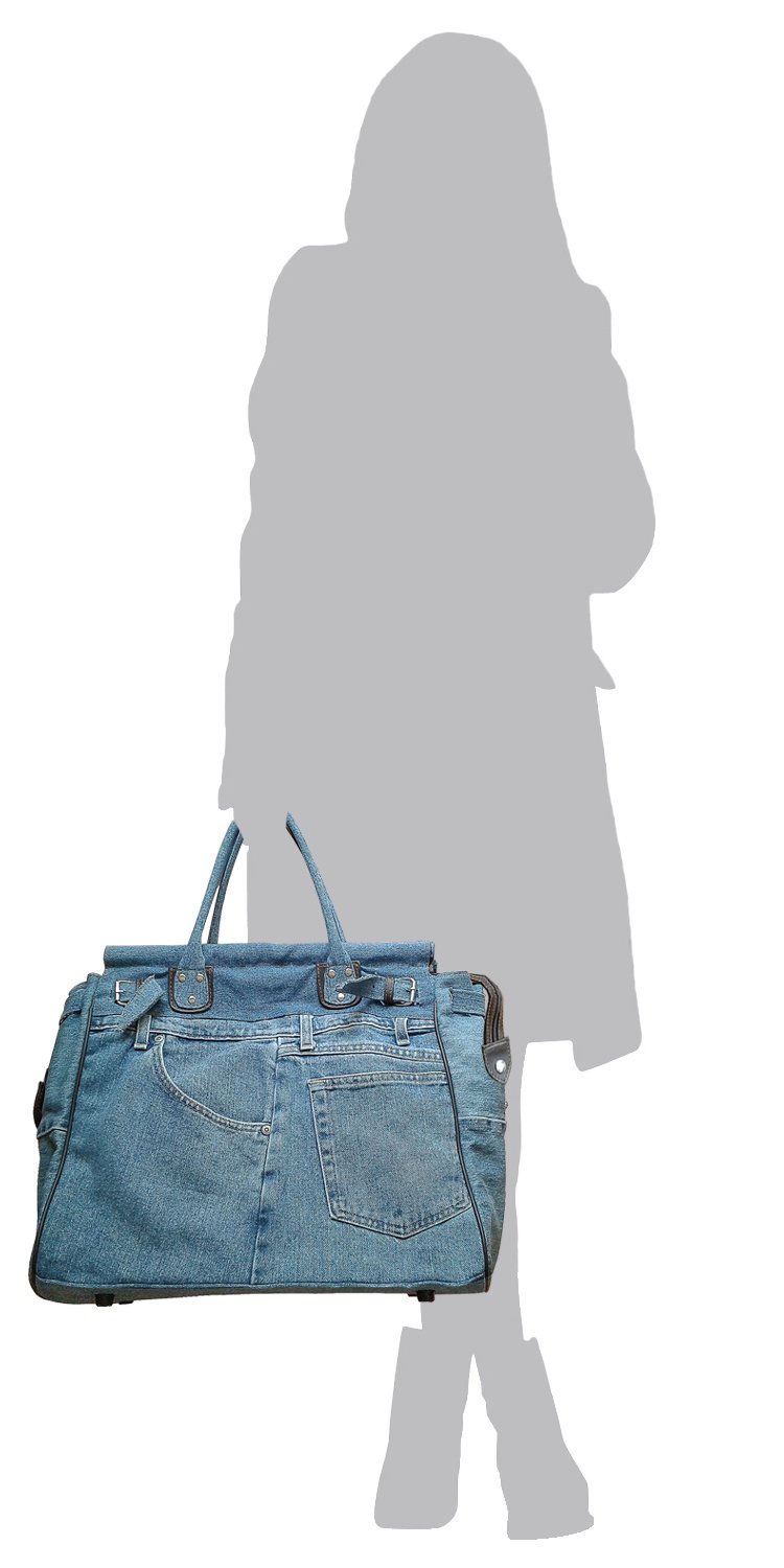 X-Large Blue Denim Double Top Handle Tote Bag for Women - Stylish Shopper Handbag Purse for Work, Travel & Everyday Use