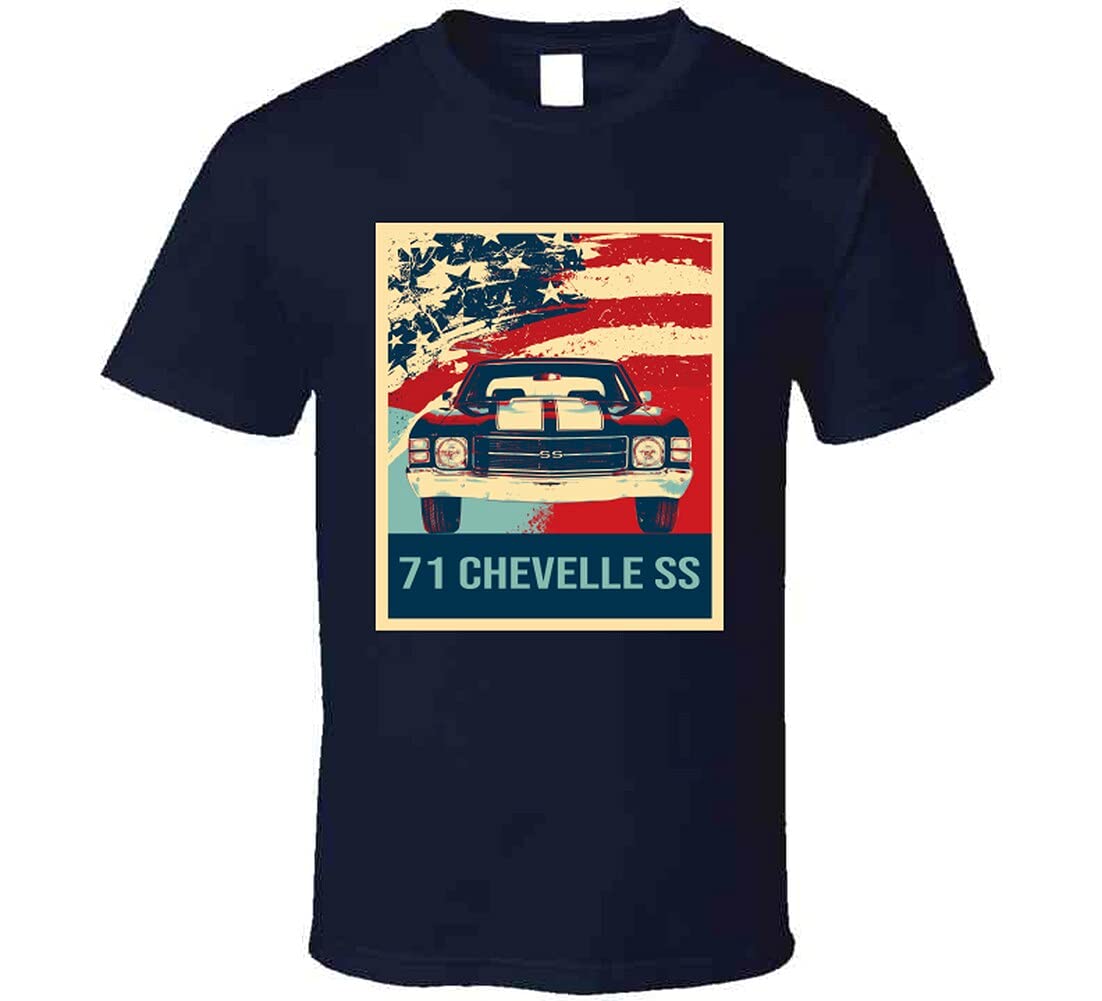 1971 Chevelle SS Front Grill View Pop Art Style T-Shirt - XL Navy Blue - Vintage Muscle Car Apparel for Men - Perfect for Car Shows, Gifts & Casual Wear