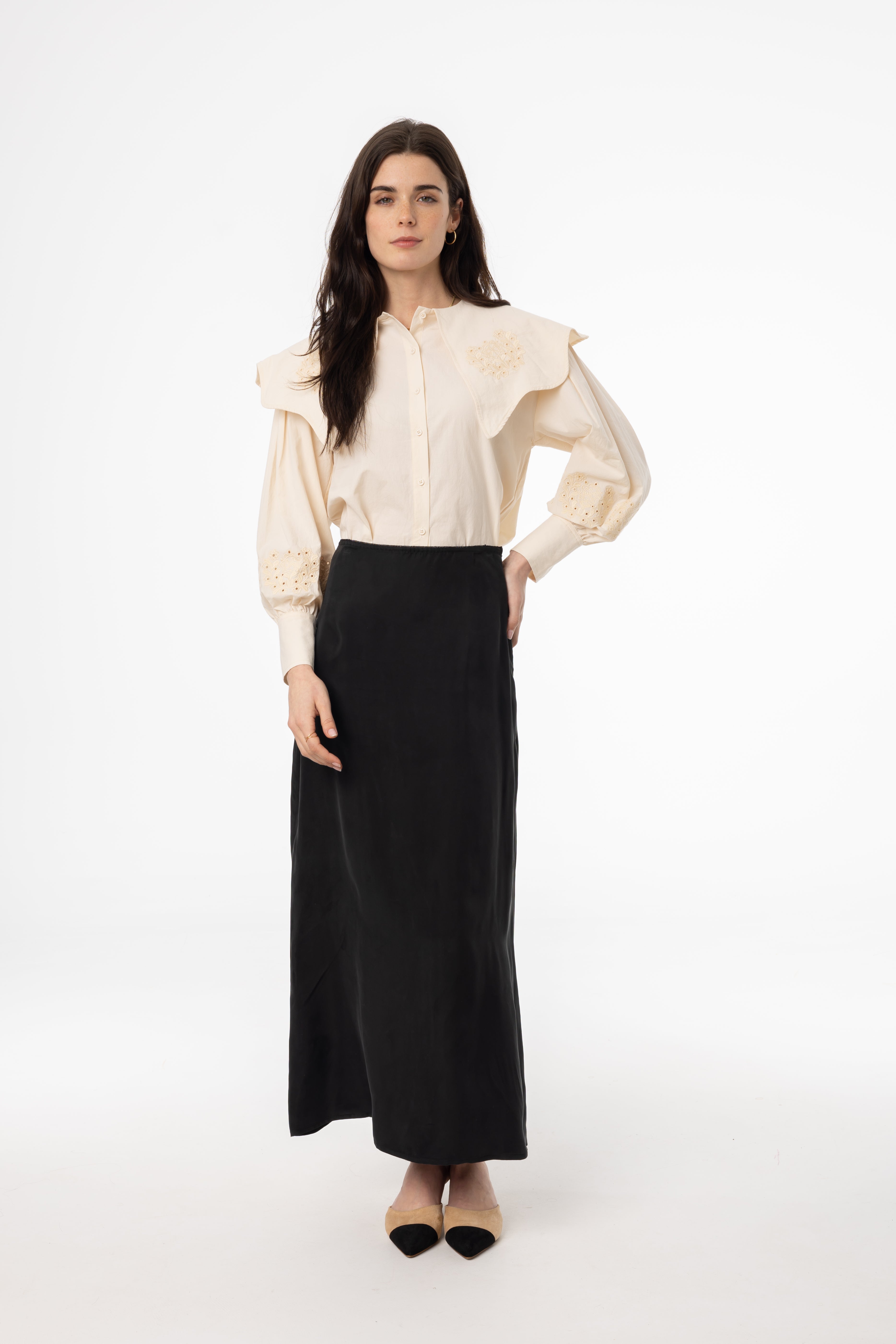 Black A-Line Zipper Slip Skirt for Women - Stretchy High Waist Midi Skirt - Perfect for Office, Party & Casual Wear