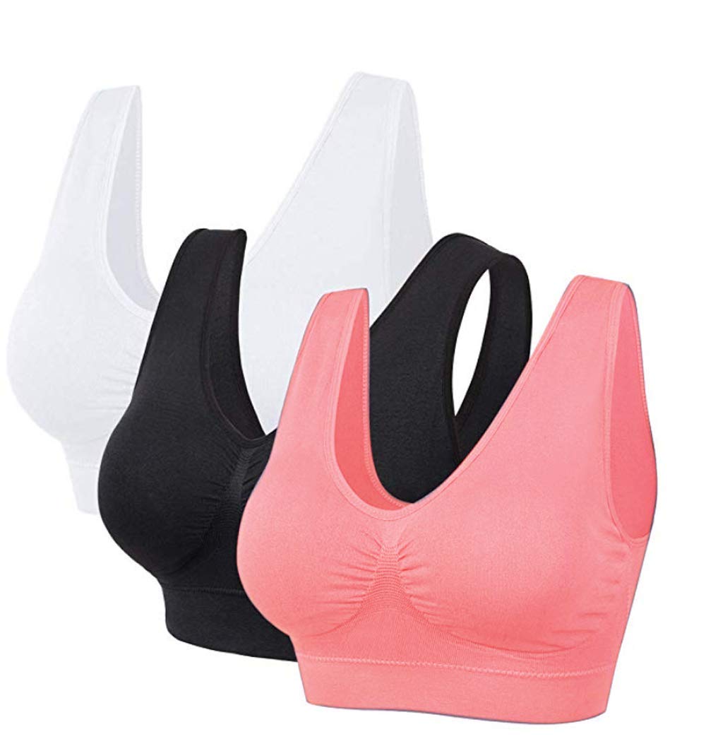 3-Pack Seamless Sports Bra for Women - Wirefree Yoga Bra with Removable Pads, Ultra Comfort & Support (Sizes S-6XL) | Perfect for Yoga, Gym, Running & Everyday Wear