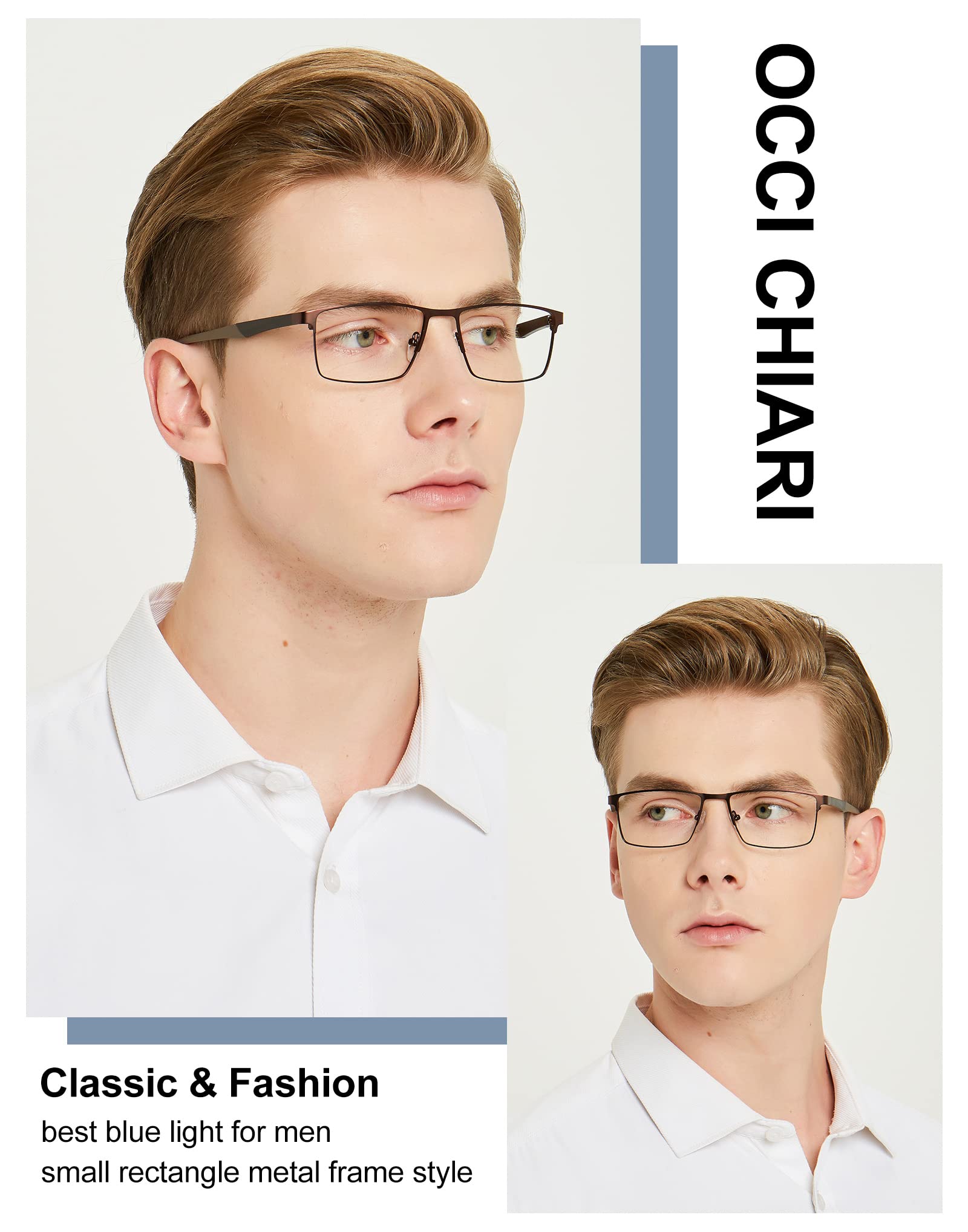 OCCI CHIARI Blue Light Blocking Glasses for Men - Square Frame Computer & Gaming Eyewear - Reduce Eye Strain for Work, Gaming & Screen Use