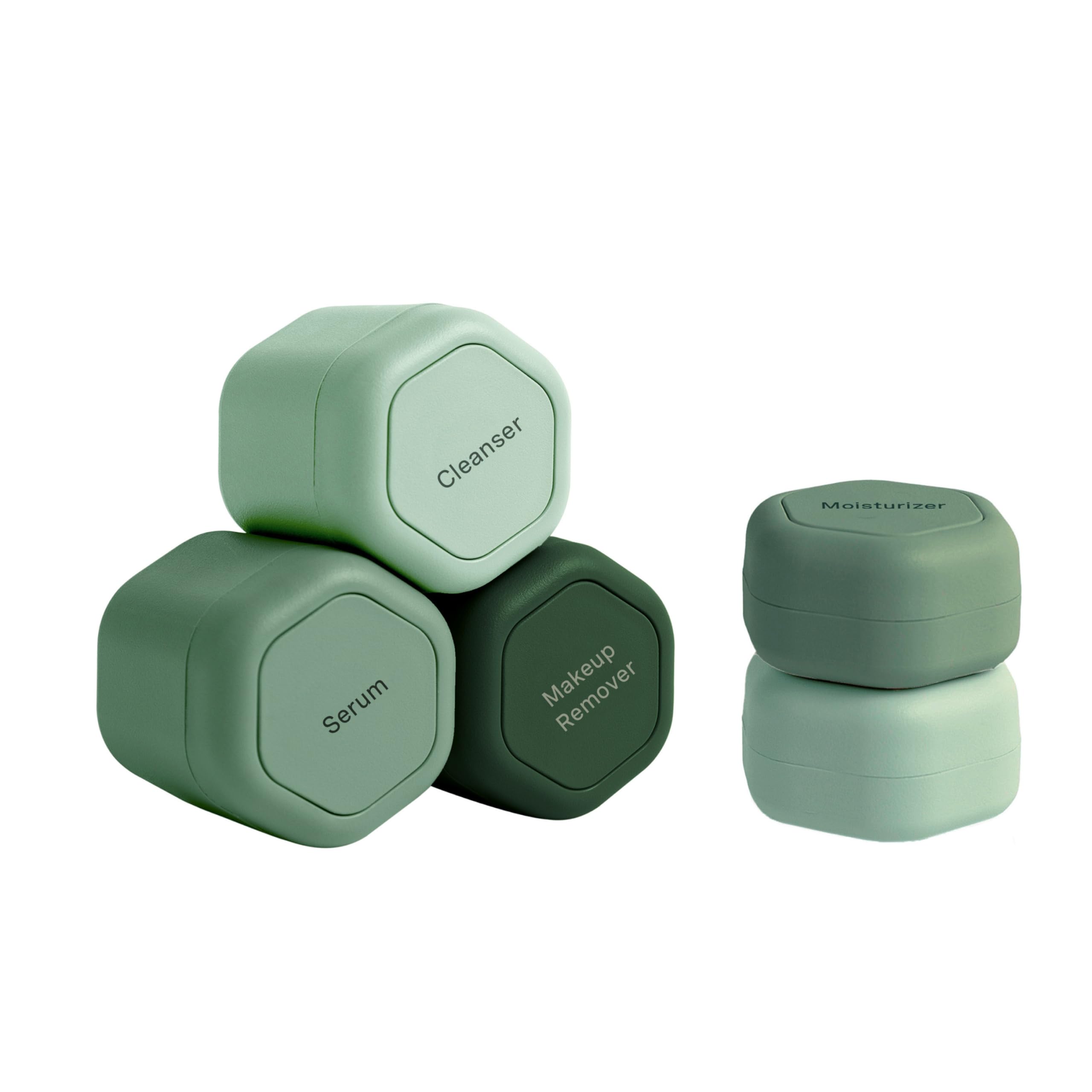Cadence Magnetic Travel Containers Set - 5-Piece Skincare Travel Kit with 2 Small (0.56oz) & 3 Medium (1.32oz) Leakproof Capsules - Includes Cleanser, Moisturizer, Serum & Makeup Remover - Perfect for Air Travel, Gym Bag & Weekend Getaways