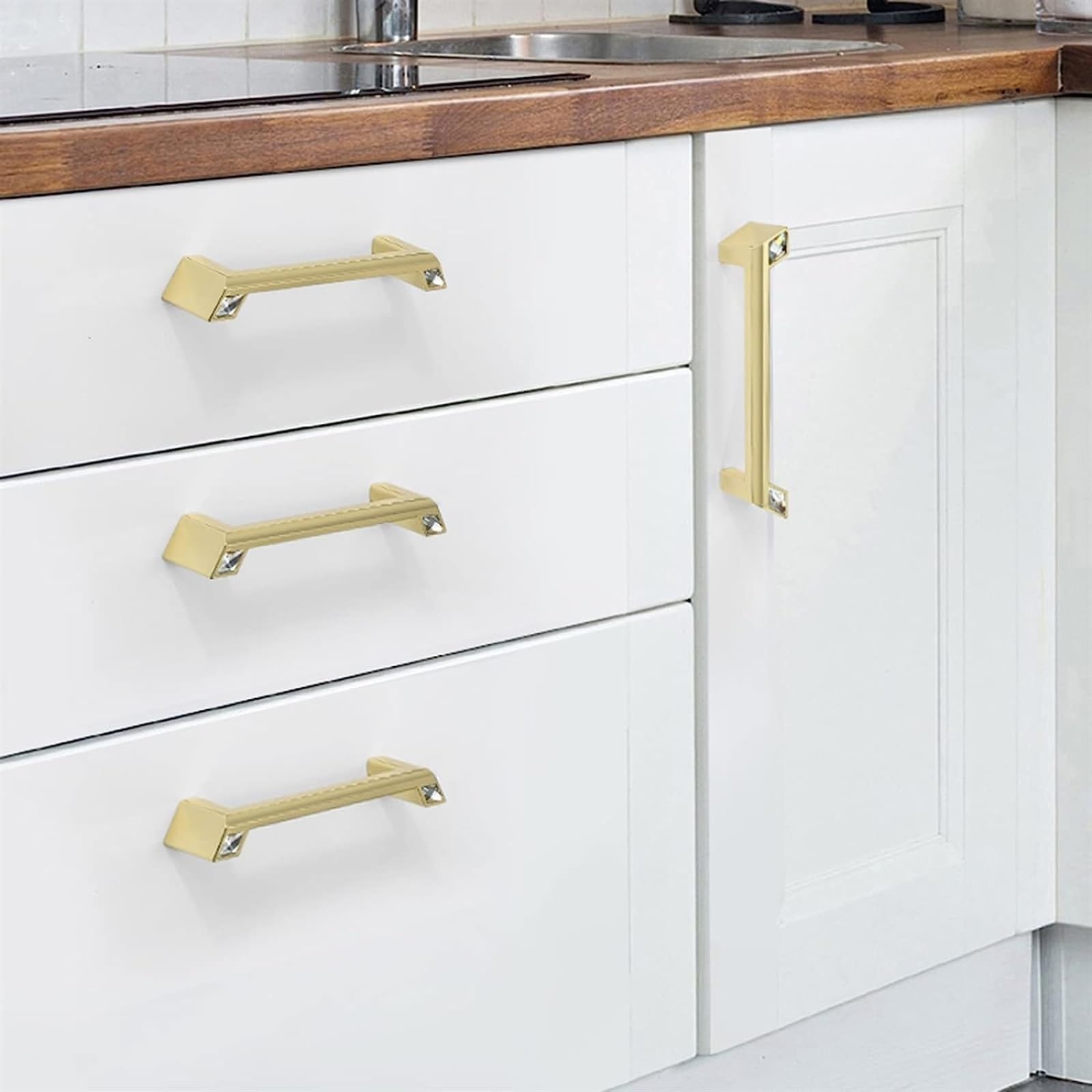Modern Crystal Diamond Cabinet Knobs & Drawer Pulls - 2PCs Solid Zinc Alloy Handles for Kitchen Cabinets, Wardrobes, Cupboards - Includes Screws (Color Options) - Perfect for Home Renovation & Furniture Upgrade