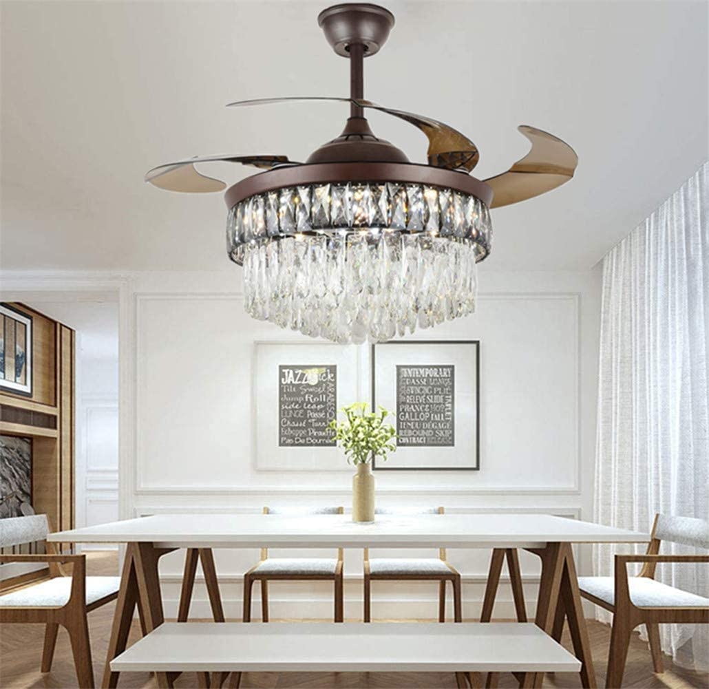 42 Inch Modern Crystal Ceiling Fan with LED Lights & Remote Control - 3 Adjustable Light Settings, Retractable Blades, Elegant Fandelier Design for Dining Room, Living Room, Bedroom | Perfect for Home Decor, Indoor Cooling & Ambient Lighting