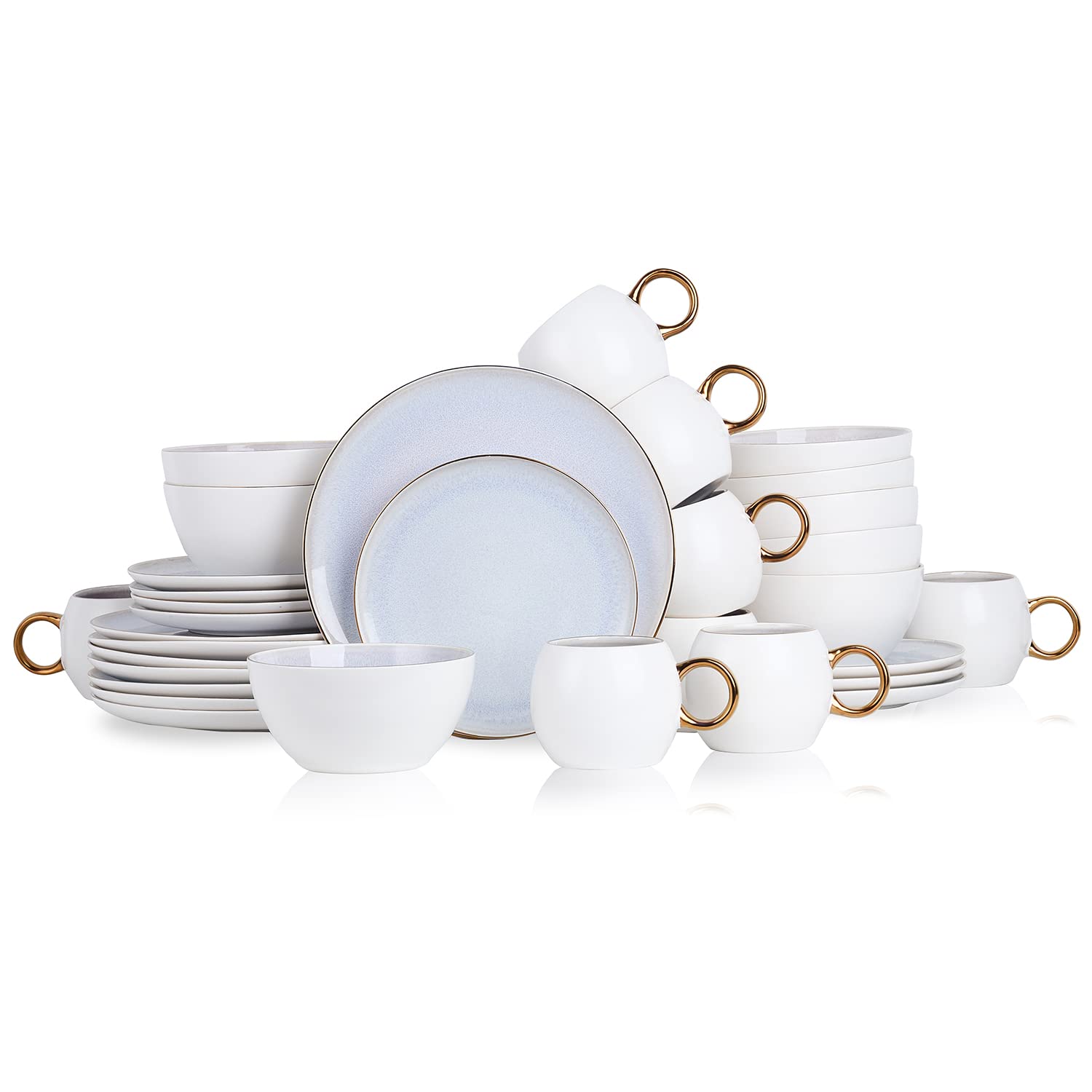 Josephine Porcelain Dinnerware Set - 32-Piece Lavender Stone Lain Service for 8, Elegant Dinner Plates, Bowls & Cups - Perfect for Formal Dining, Family Gatherings & Special Occasions