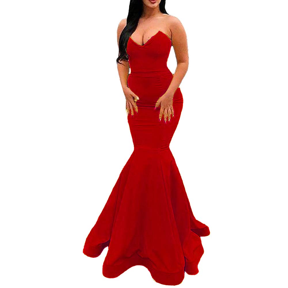 Elegant Mermaid Prom Dress for Women - Strapless V-Neck Long Formal Evening Gown | Perfect for Homecoming, Prom Night, Wedding & Special Occasions