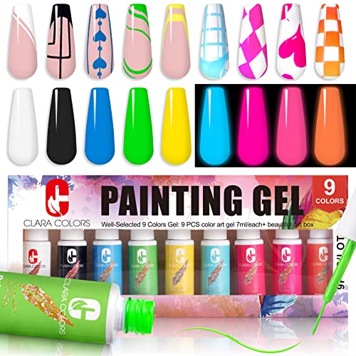 Glow in the Dark Gel Nail Polish Set - 9 Colors Neon Nail Art Kit with Built-in Brush for Salon & Home Use | Black, White & Vibrant Shades for DIY Manicures, Parties & Special Occasions