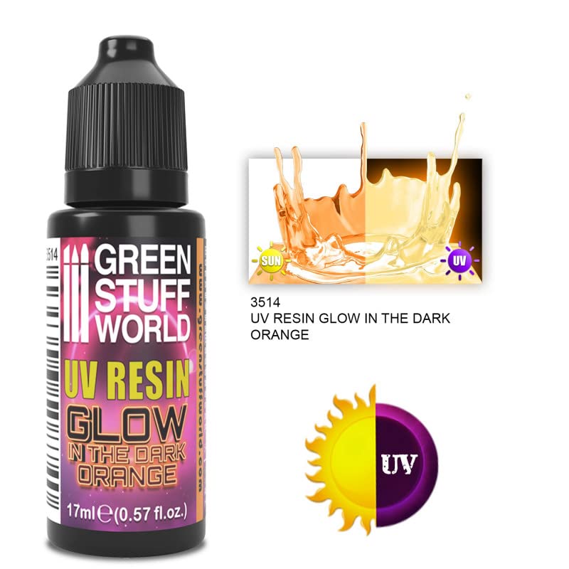 Green Stuff World UV Curing Resin for Models & Miniatures - Glow in The Dark Light Orange | Fast-Curing Epoxy for DIY Crafts, Tabletop Gaming & 3D Printing Projects