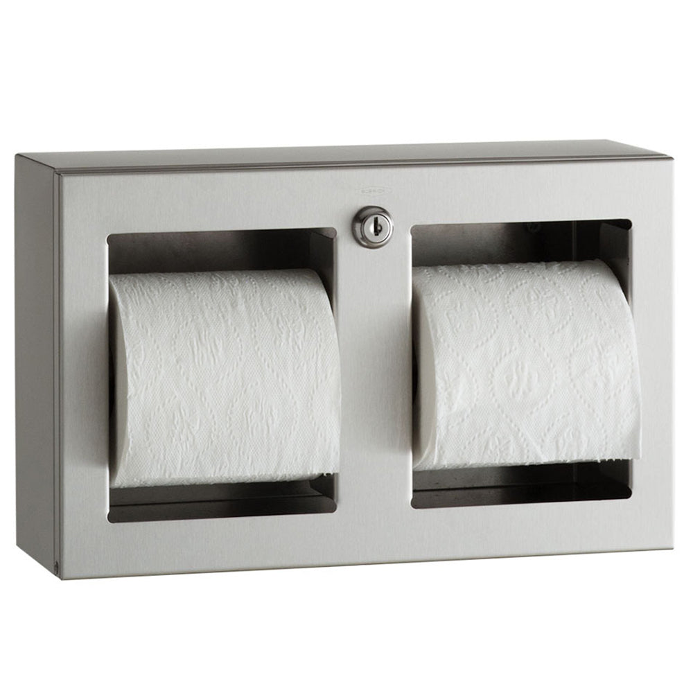 Bobrick B3588 TrimLine Series Multi-Roll Surface Mounted Toilet Paper Dispenser - Satin Finish for Commercial Restrooms & Public Washrooms