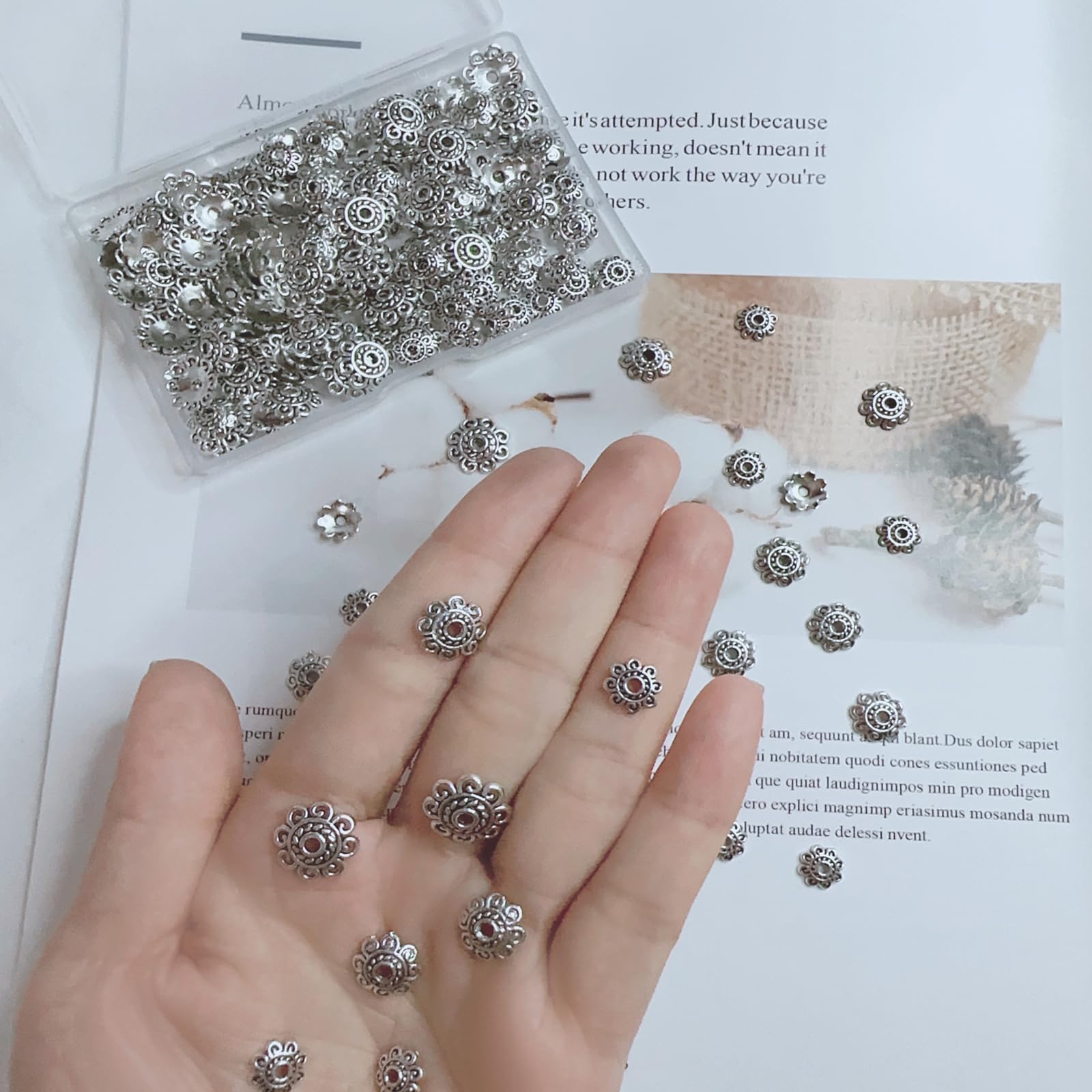200PCS Silver Spacer Beads & End Caps for Jewelry Making - DIY Metal Flower Beads, Bracelet & Necklace Charms - Perfect for Earrings, Pendants & Craft Projects