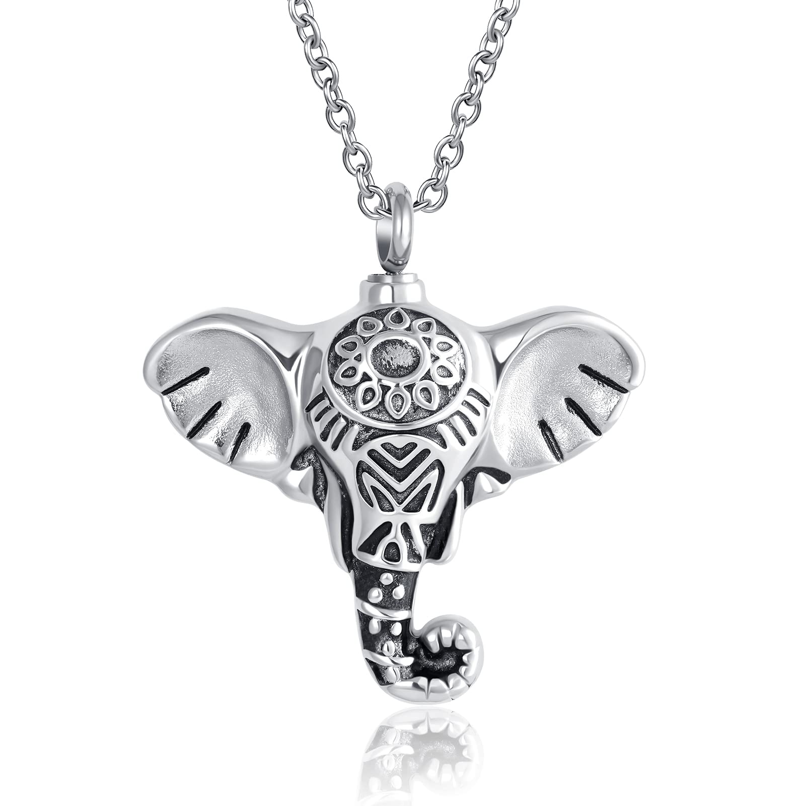GMXLin Elephant Cremation Urn Necklace - Stainless Steel Memorial Jewelry for Ashes with Chain & Funnel - Perfect for Pet Loss Remembrance & Keepsake Gift
