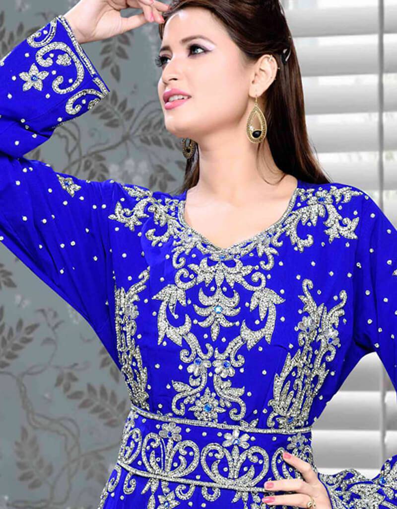 Elegant Silver Heavy Kaftan Dress for Women - Boho Maxi Dress with Long Sleeves - Perfect for Beach Cover Up, Evening Parties & Special Occasions