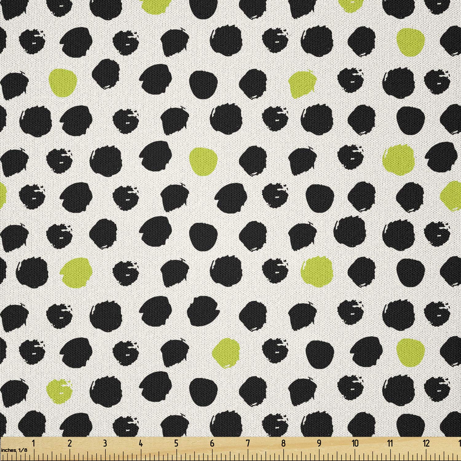 Abstract Hand-Drawn Circular Brushstroke Polka Dot Microfiber Fabric by The Yard - 10 Yards Black Cream Lime Green for DIY Arts & Crafts, Home Decor, Upholstery & Sewing Projects