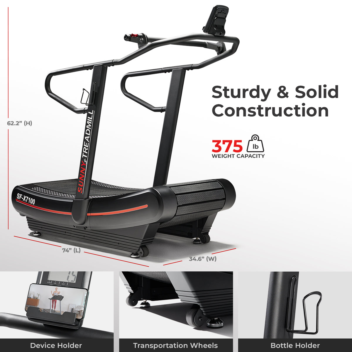 Commercial Grade Ergonomic Manual Treadmill - Foldable Home Gym Equipment for Small Spaces & Office Workout