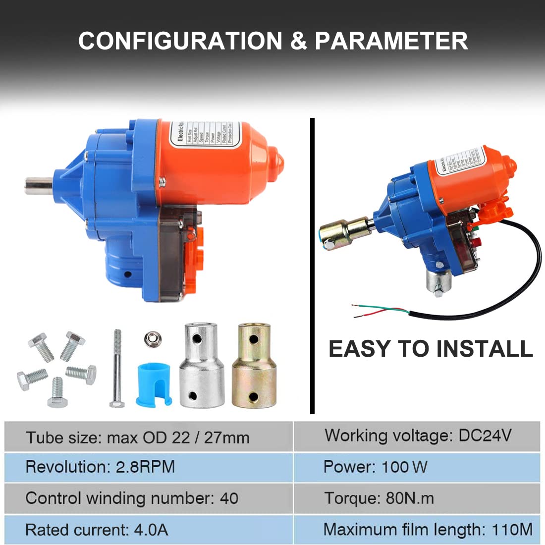 UYGALAXY Greenhouse Film Roll Up Motors with Limit Switch (2 Packs) + Transformer Controller Joint Box (AC110V to DC24V) - Automatic Greenhouse Ventilation System for Efficient Temperature Control & Plant Growth | Perfect for Commercial Greenhouses, Hydroponic Farms & Backyard Gardening