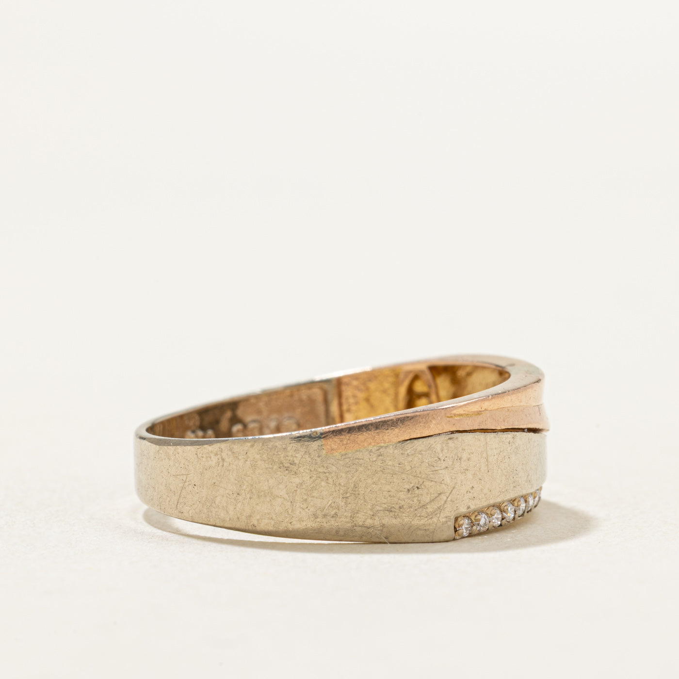 18K Tri Toe Gold Semi Eternity Diamond Band Ring | 0.035ctw | Size 9.5 | Wedding, Anniversary & Engagement Gift for Her