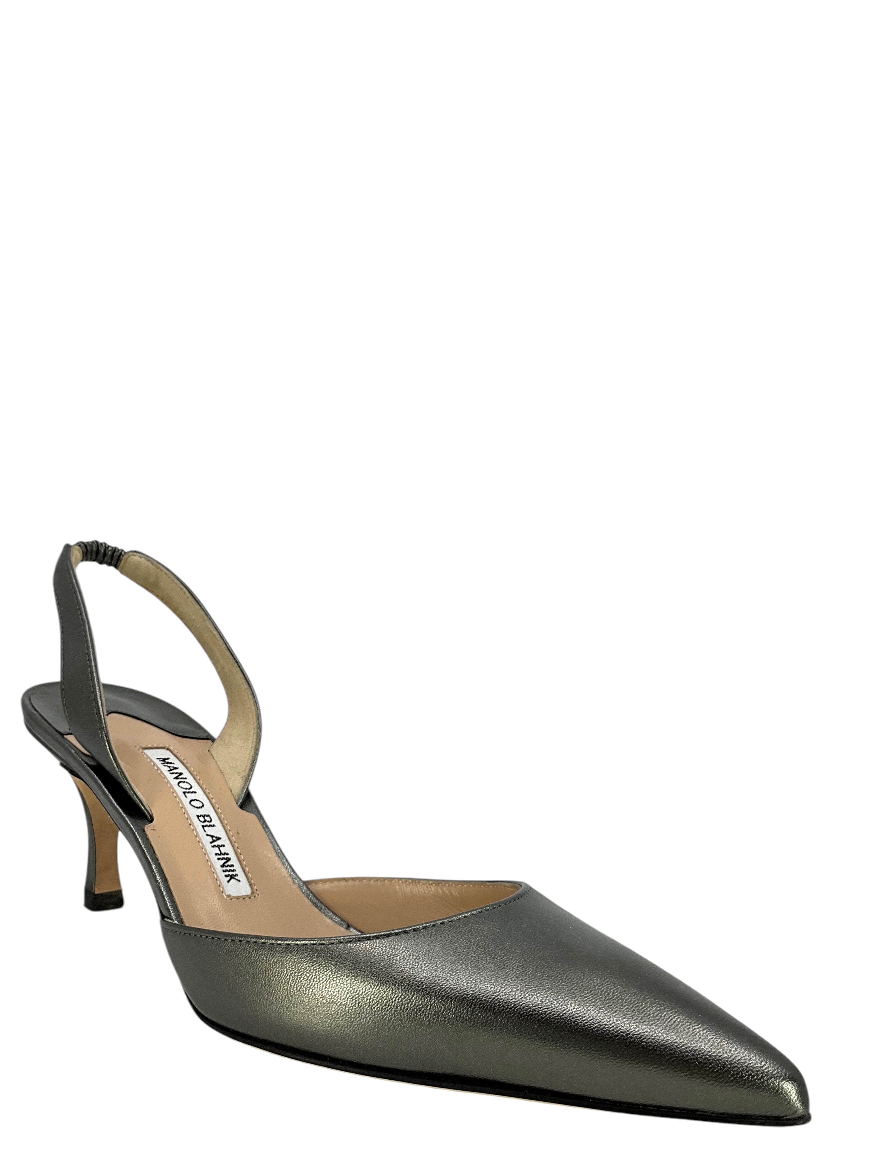 Manolo Blahnik Leather Carolyne Slingback Pumps - Women's Size 7 Luxury High Heels for Weddings, Parties & Special Occasions