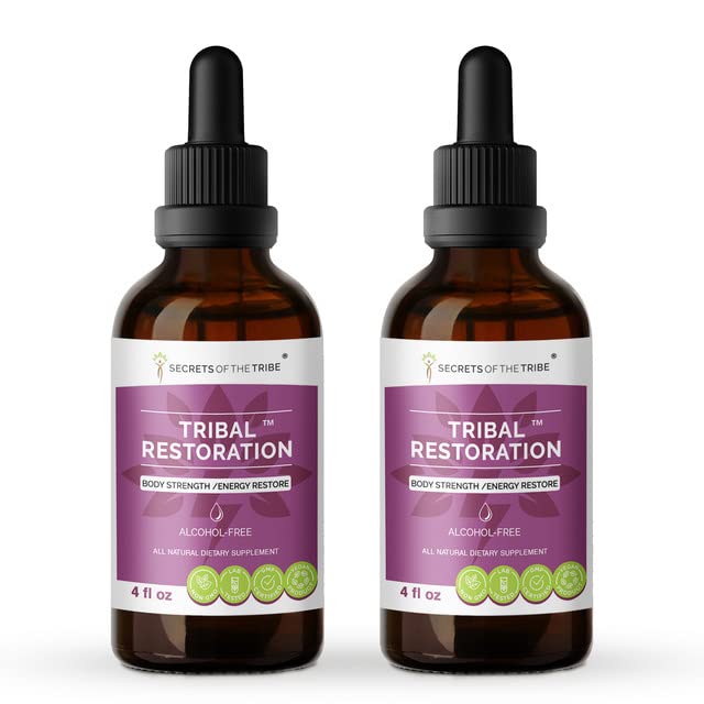 Tribal Restoration Alcohol-Free Herbal Extract Drops - High-Potency Ashwagandha, Maca, Schisandra, Rhodiola, Cordyceps & Eleuthero Tincture - Natural Energy & Strength Booster (2x4 oz) - Perfect for Daily Wellness, Stress Relief & Fitness Recovery