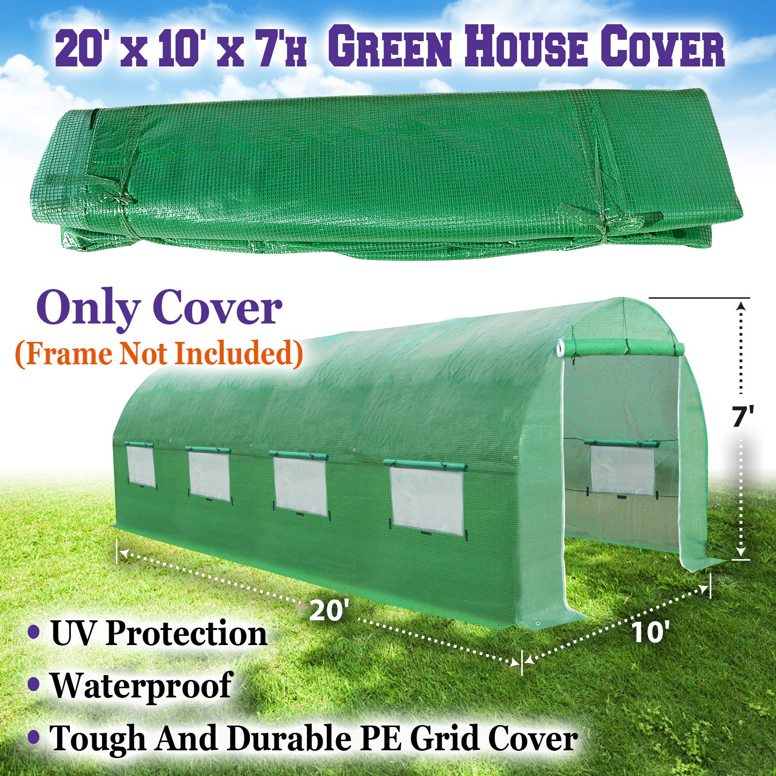 BenefitUSA 20'X10'X7' Walk-in Greenhouse Replacement Cover - Durable Outdoor Plant Gardening Cover for Large Greenhouses (Frame Not Included) - Perfect for Year-Round Gardening, Seed Starting & Plant Protection