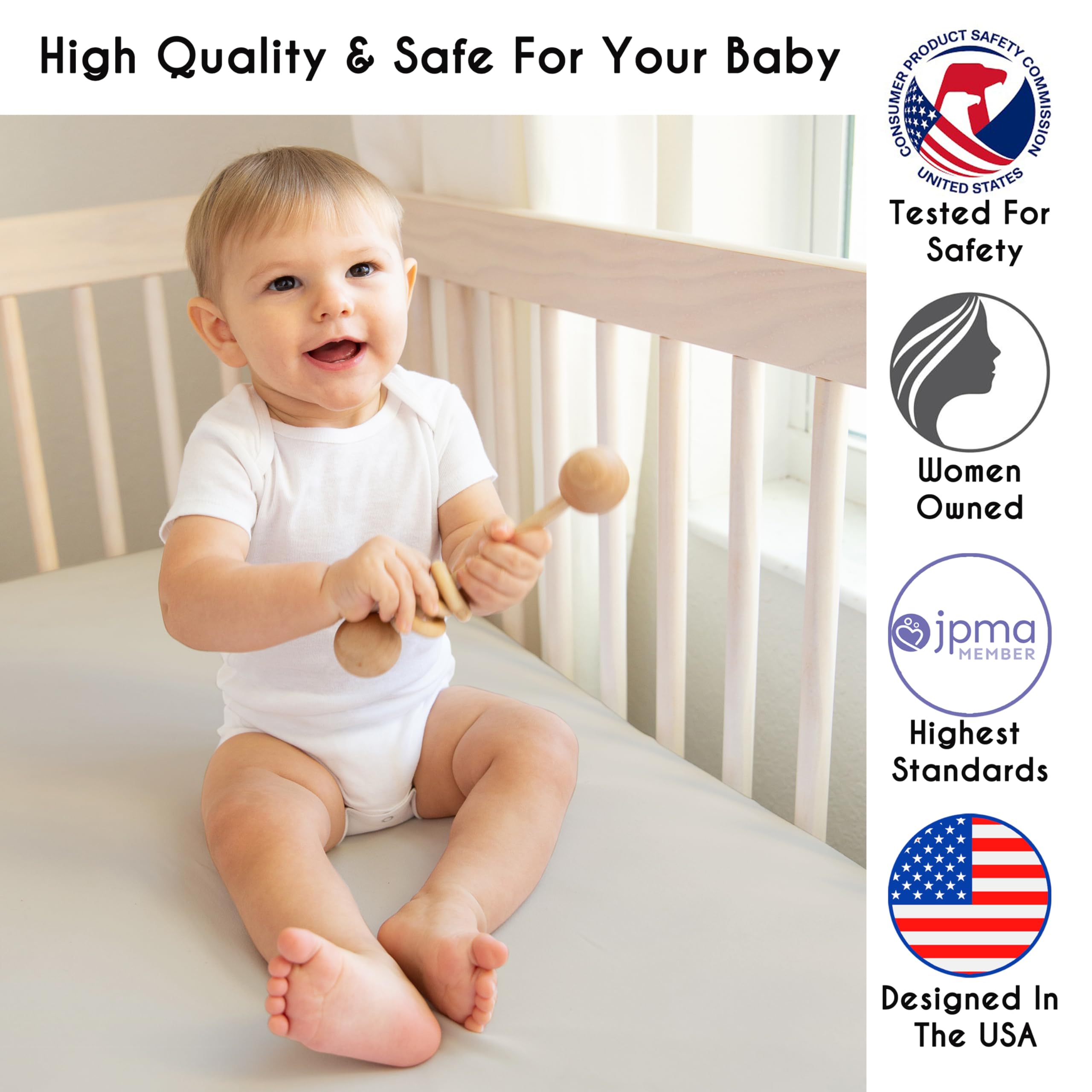 Sweet Jojo Designs 4-Piece Baby Crib Bedding Set - Boho Chic Sun Cotton for Boys & Girls, Neutral Nursery Set with Blanket, Fitted Sheet, Skirt & Diaper Stacker (Ivory, Modern Farmhouse) - Perfect for Newborns, Infants & Nursery Decor