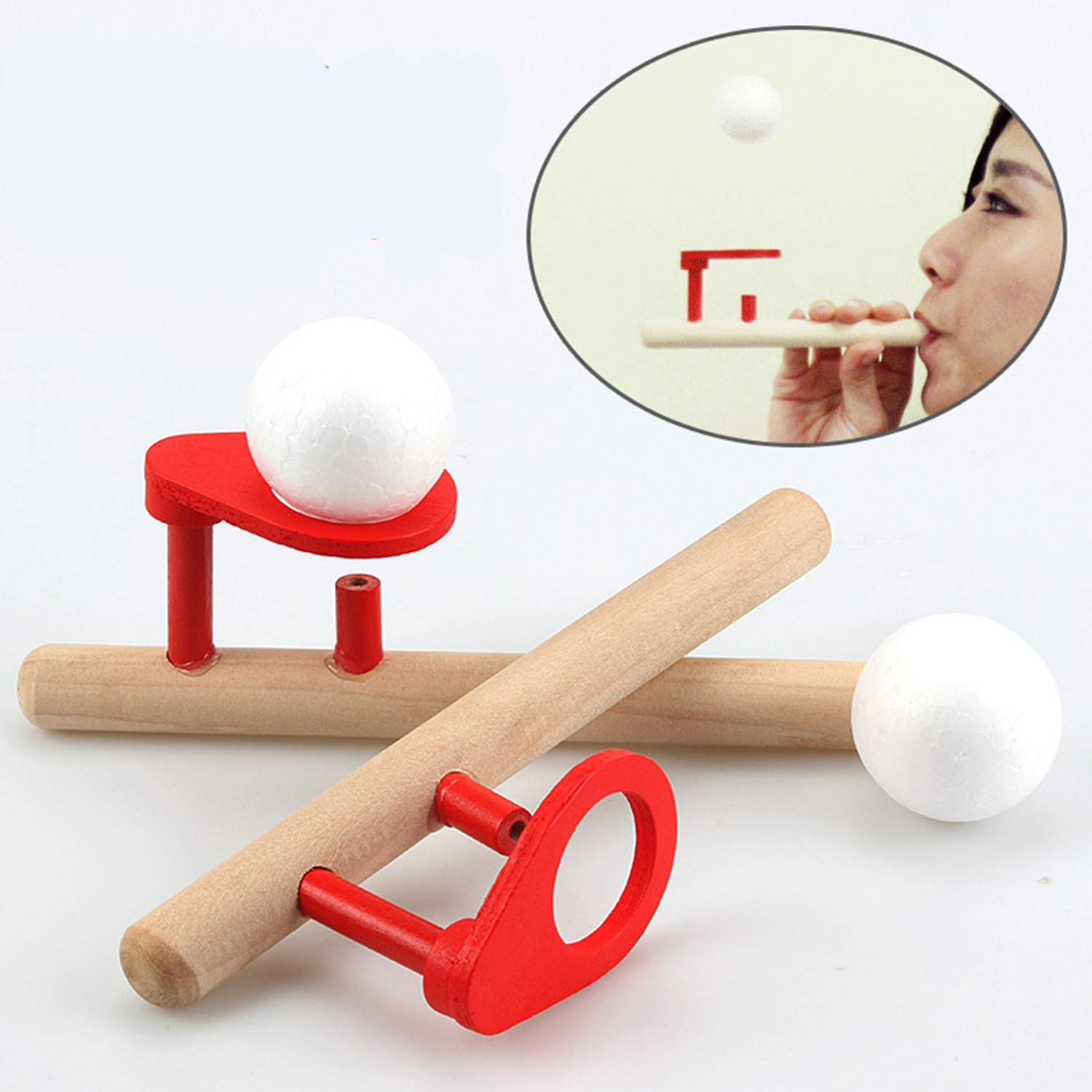 4 Pack Floating Blow Pipe Balls Game Set - Wooden Blowing Whistle Ball Toys for Kids & Adults - Classic Stress Relief Balance Blowing Toy for Toddlers - Perfect for Parties, Family Game Night & Classroom Activities