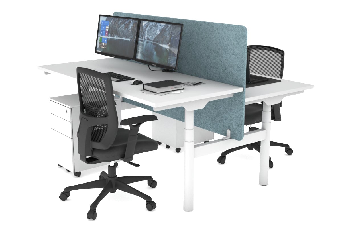 Flexi Premium Height Adjustable 2-Person H Bench Workstation - White Frame [1200L x 700W] - Ergonomic Office & Home Workspace Solution for Collaborative Teams