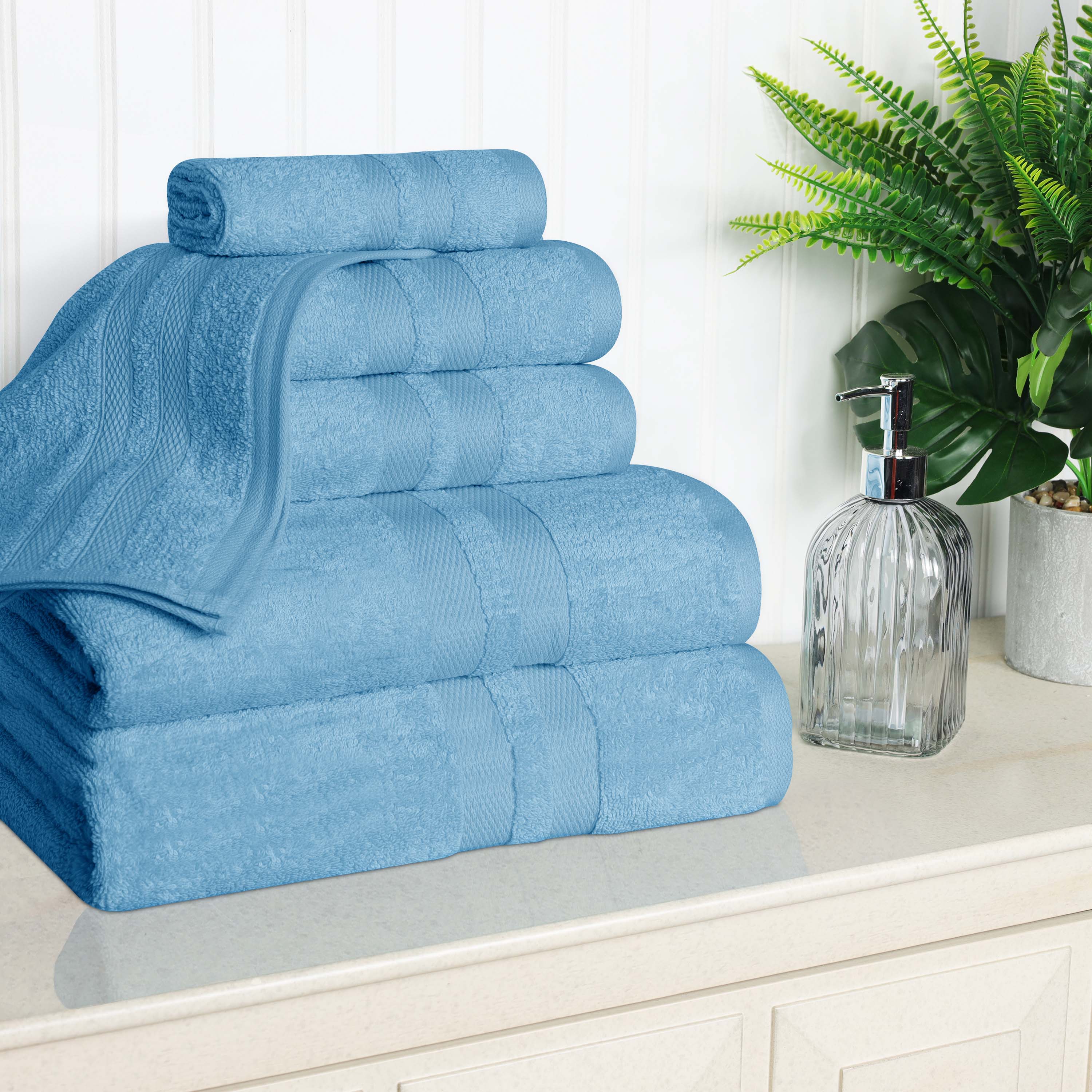 Ultra Soft Cotton Absorbent Bath Towel Set - 6 Piece Solid Color Collection for Spa, Gym & Luxury Home Use