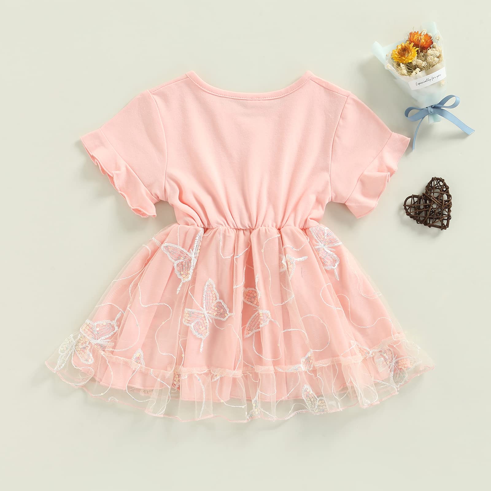 Baby Girl Birthday Dress - Short Sleeve Lace Tulle Princess Party Dress with Butterfly Design | Perfect for Summer Outfits, Pageants & Special Occasions