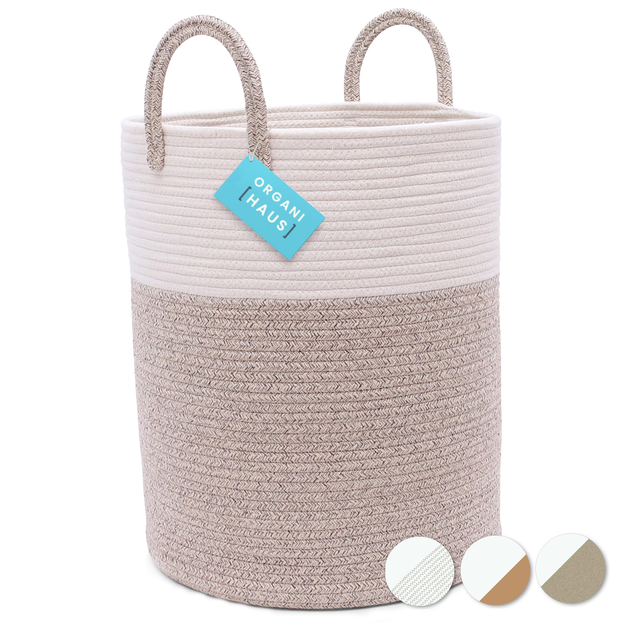 OrganiHaus XXL Woven Rope Laundry Basket - Large 38x45cm Hamper for Blankets, Baby Clothes & Nursery Storage | Natural Brown Scandinavian Home Decor Basket for Bedroom, Bathroom & Laundry Room Organization