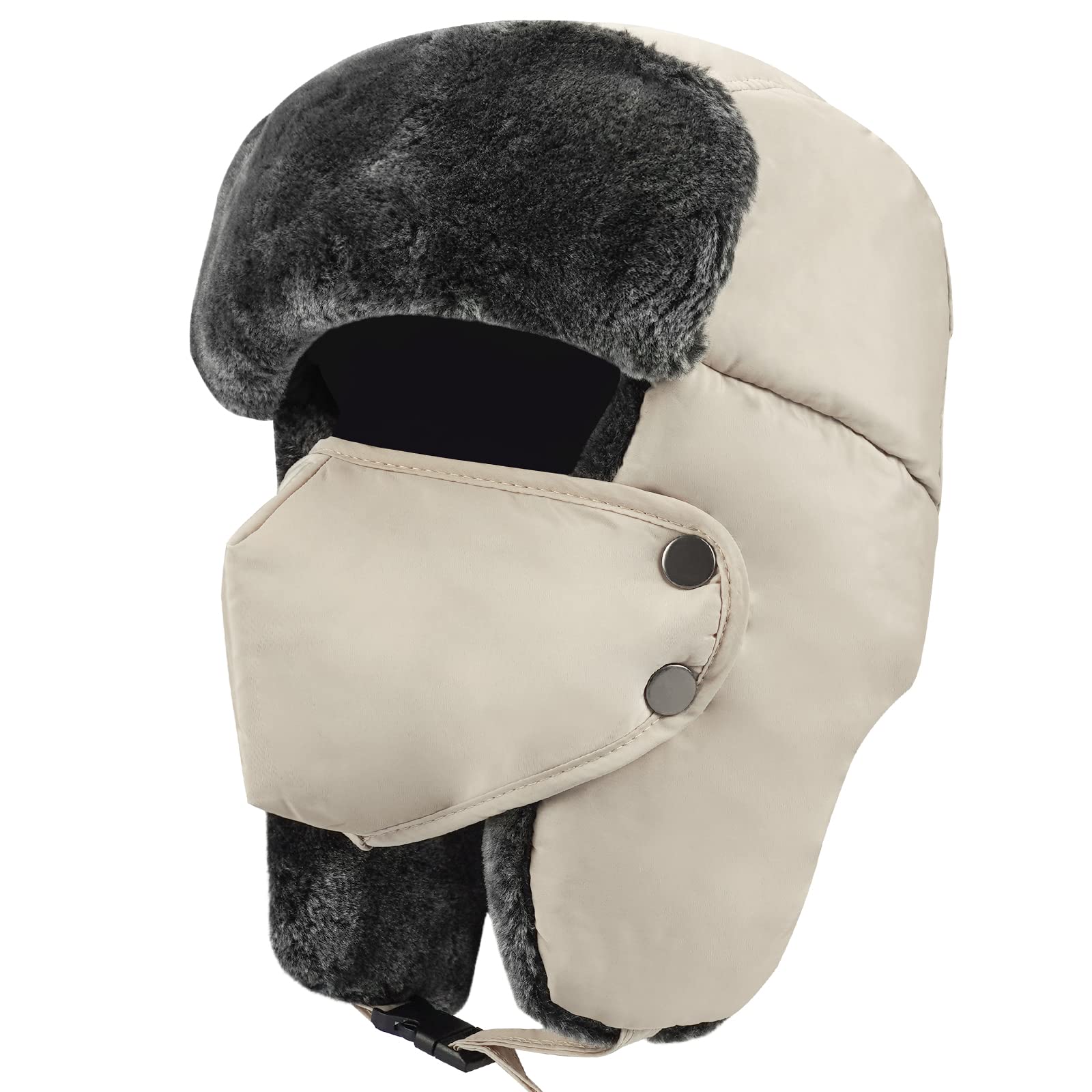 Men's & Women's Russian Ushanka Trapper Hat - Winter Warm Trooper Hat with Ear Flaps & Windproof Mask | Cold Weather Fur Bomber Hat for Snowboarding, Skiing & Outdoor Activities