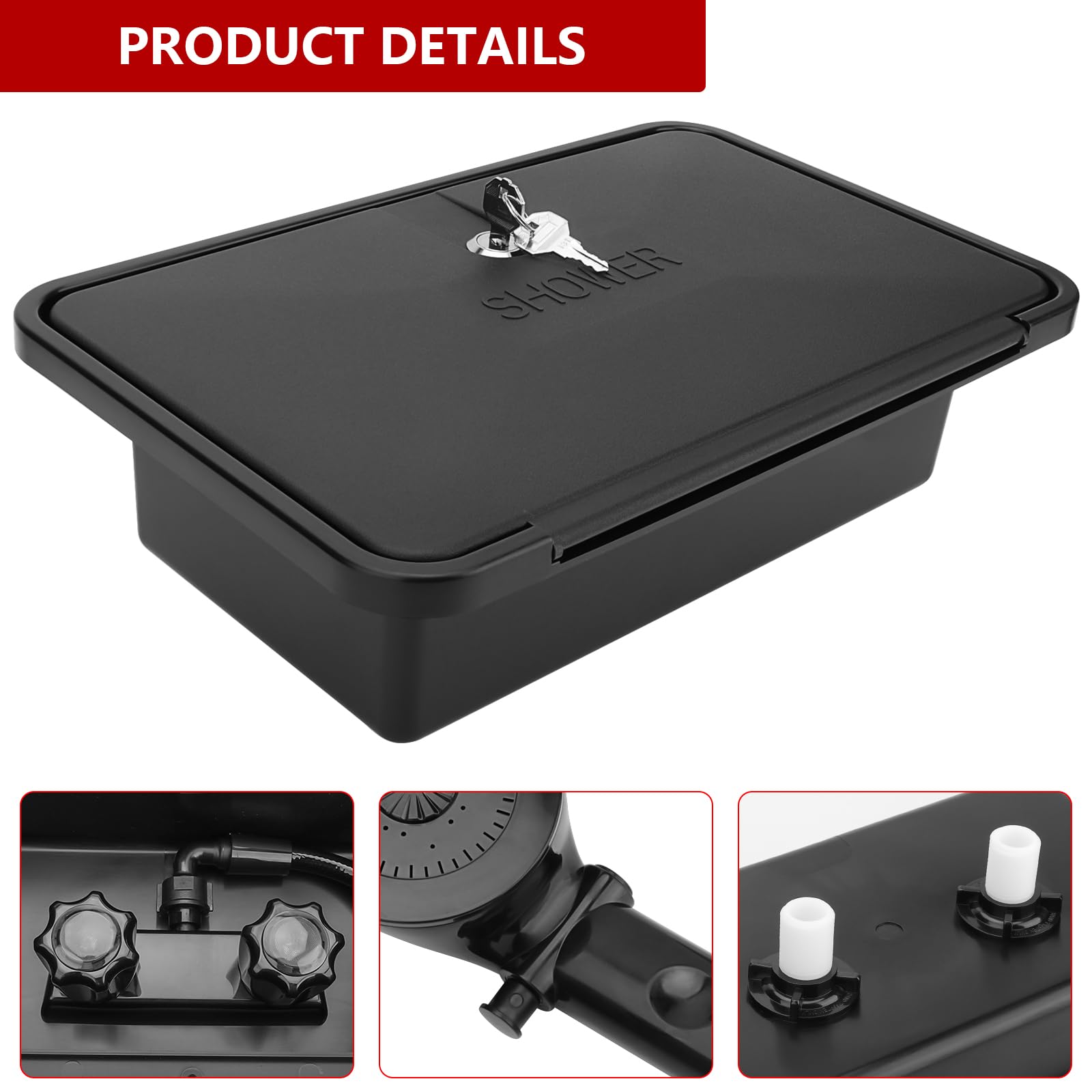 RV Outdoor Shower Kit - Exterior Waterproof Shower Box for Campers, Trailers, Vans & Boats | Durable Black Design | Perfect for RV Parks, Beach Trips & Off-Grid Living