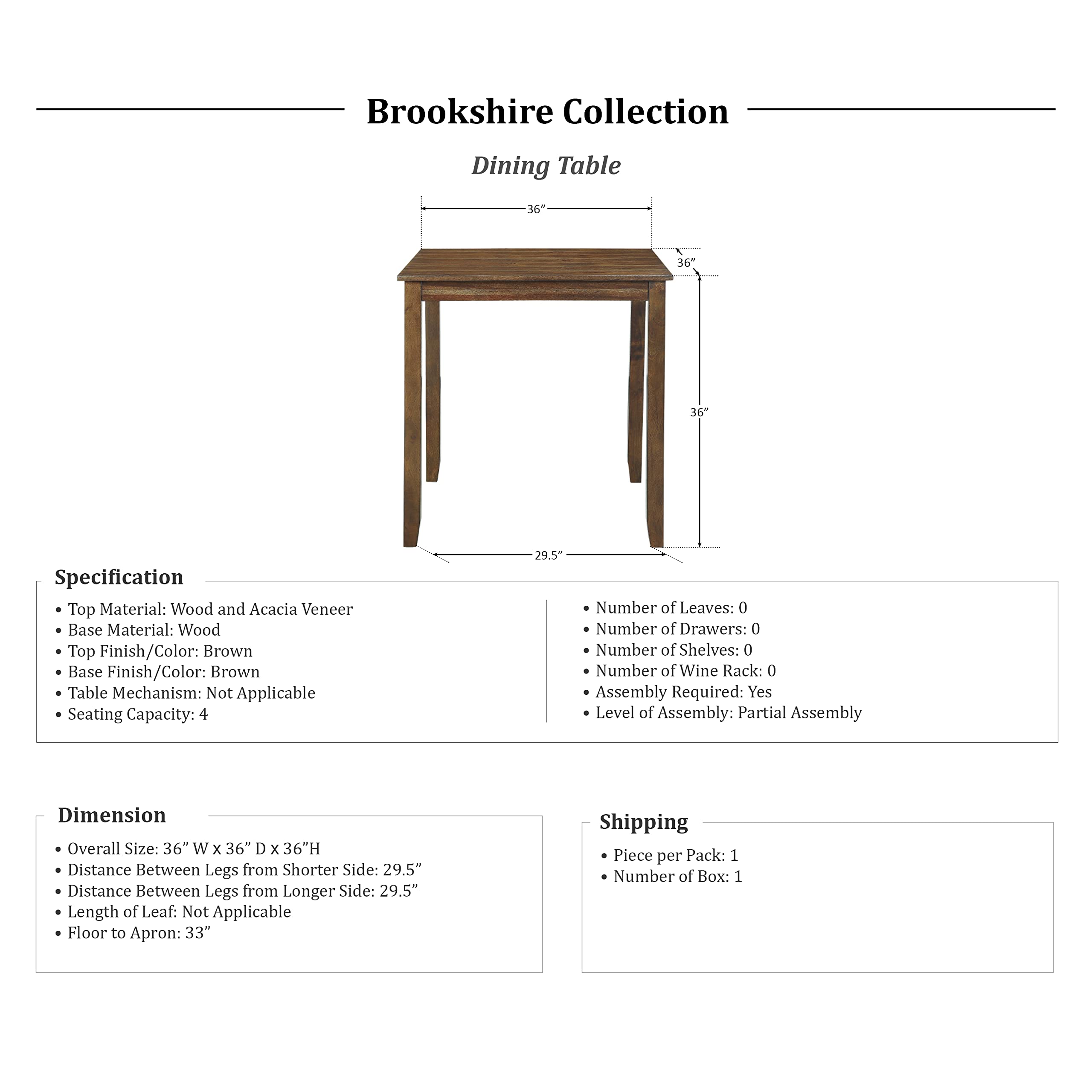 Lexicon Brookshire 5-Piece Counter Height Dining Set - Brown Wooden Bar Table & Stools for Kitchen, Breakfast Nook & Small Space Dining | Modern & Space-Saving Design