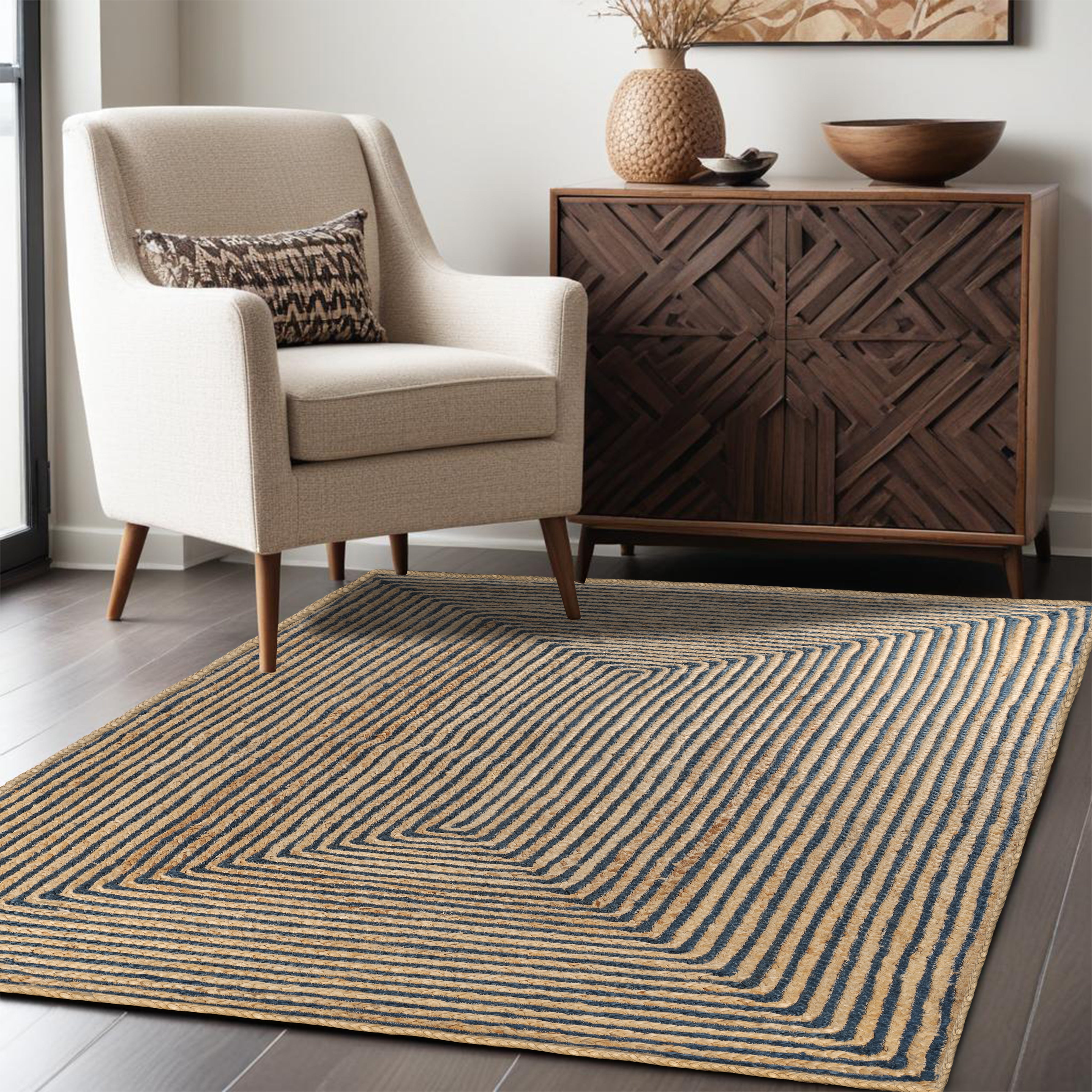 Braided Jute Reversible Handwoven Rug - Natural Fiber Indoor/Outdoor Area Rug for Living Room, Bedroom, Patio & Deck - Eco-Friendly Home Decor