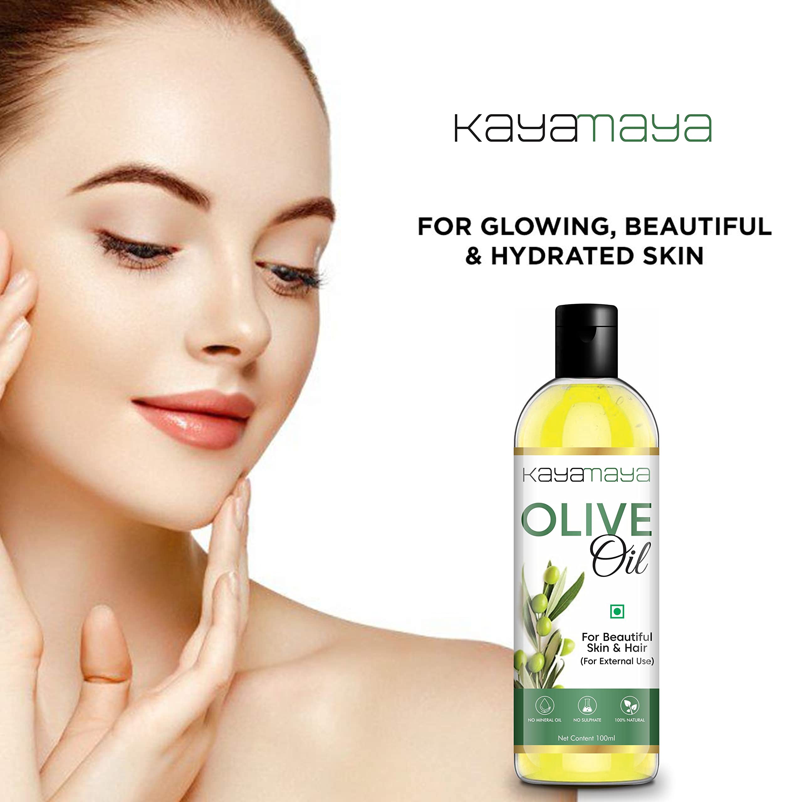 Kayamaya Pure Cold Pressed Olive Oil for Hair and Skin Care - 100ml Natural Moisturizer for Dry Scalp, Split Ends & Glowing Skin - Perfect for DIY Beauty Treatments & Massage Therapy