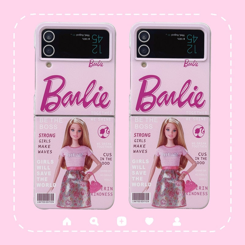 Kawaii Cute Barbie Protective Case for Samsung Galaxy Z Flip4 & Fold3 - Transparent Folding Screen Phone Cover - Perfect for Daily Use, Work & Travel