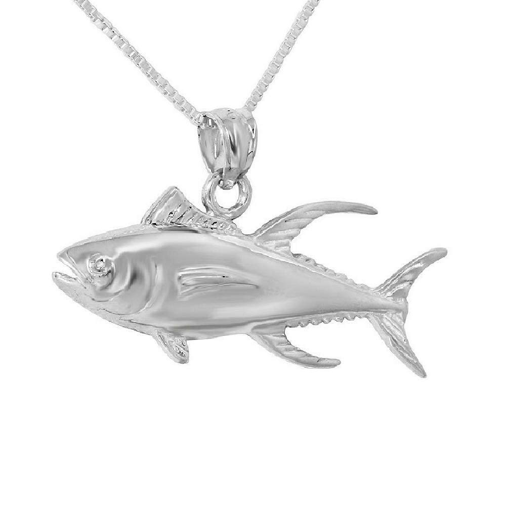 Sterling Silver Tuna Fish Charm Pendant - 18