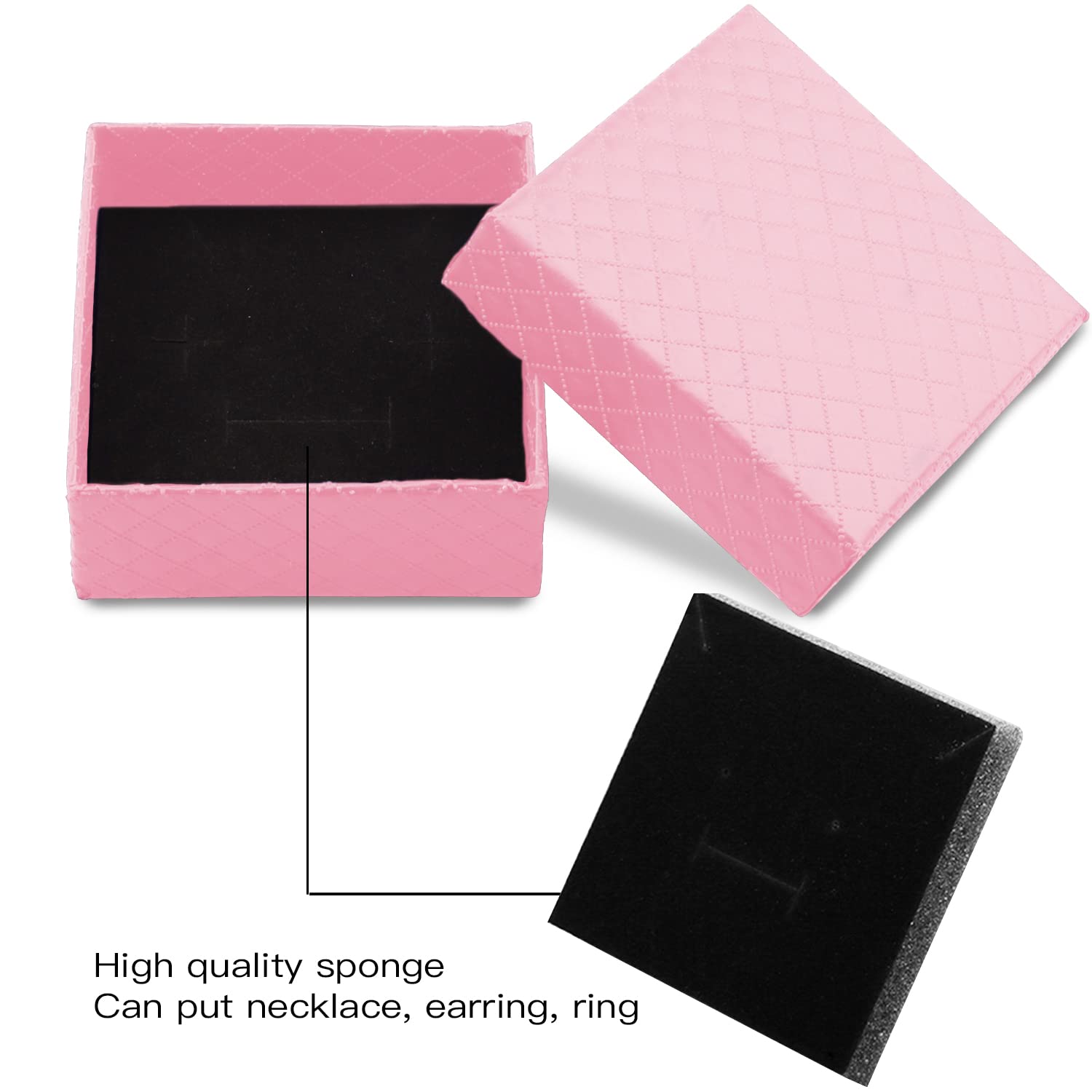 15-Piece Pink Square Cardboard Jewelry Gift Box Set with Cotton Filling - 2.95 x 2.95 x 1.38 Inches - Perfect for Necklace, Earring & Ring Storage, Wedding Favors & Retail Packaging