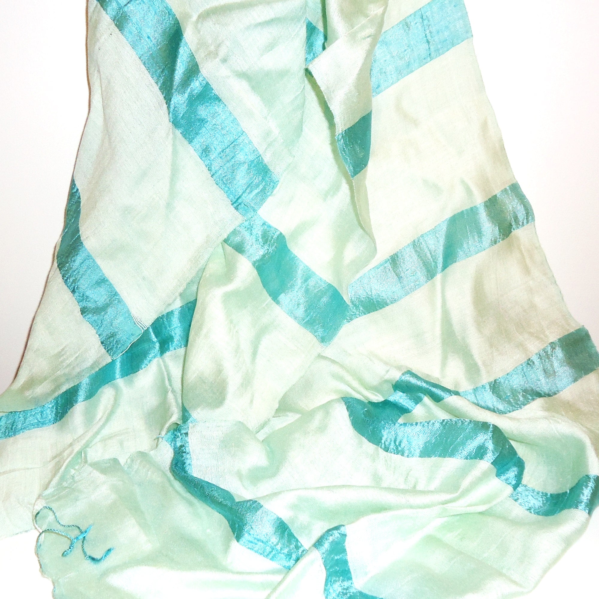 Stylish Striped Silk & Cotton Scarf in Seafoam Green - Perfect for Spring Outfits, Office Wear & Travel Accessories