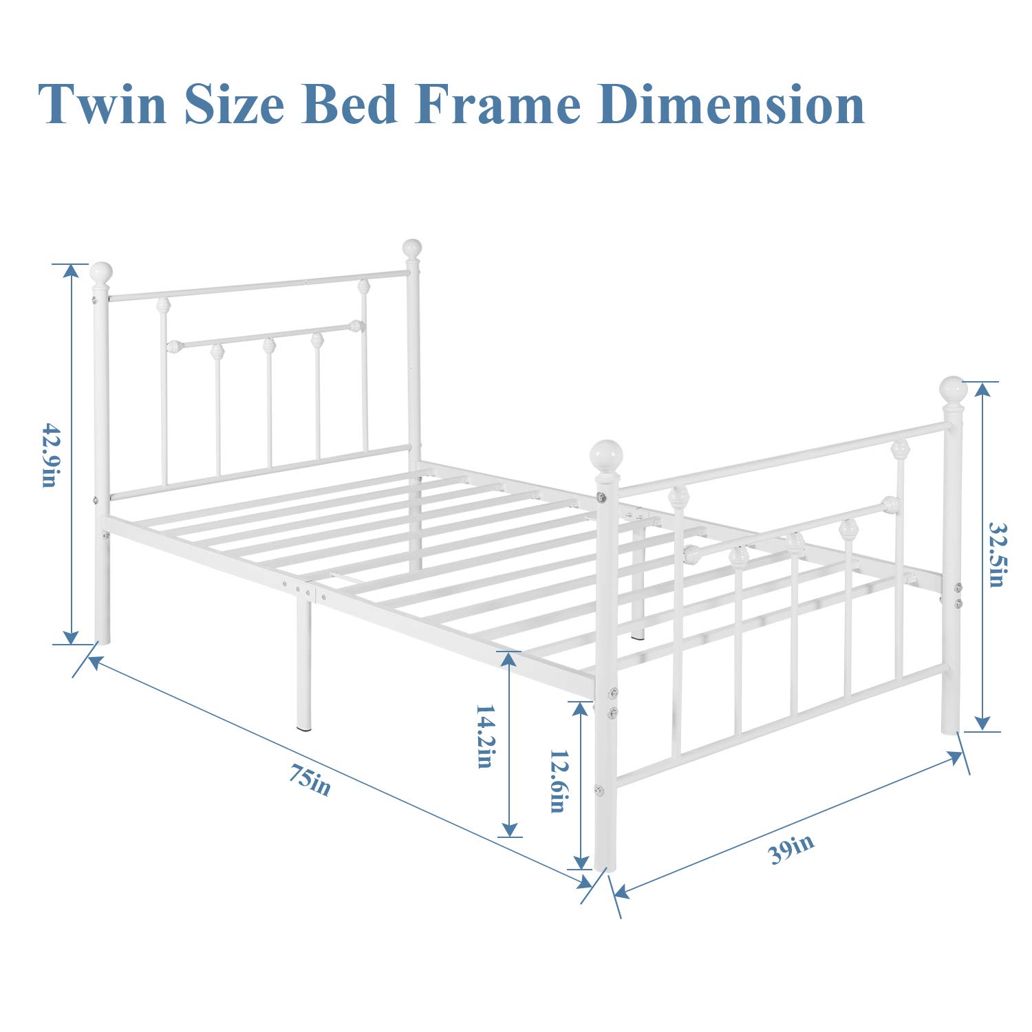 VECELO Twin Size Metal Bed Frame with Heavy Duty Steel Headboard & Footboard - Sturdy Platform Mattress Foundation for Kids, Teens, Guest Rooms - White