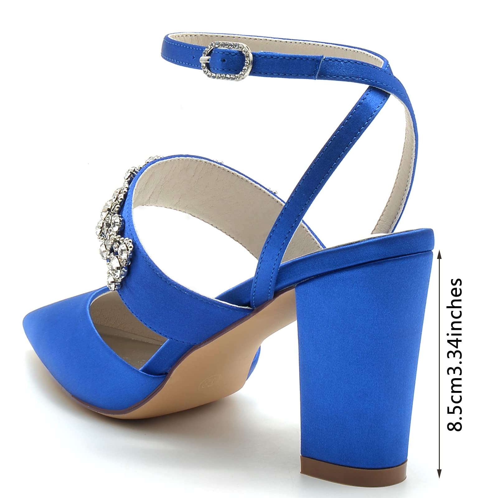 TNXZ Women's Glitter Rhinestone High Heels - Pointy Toe Ankle Strap Pump Shoes for Wedding, Party & Evening Events - Chunky Block Heels Mary Jane Bridal Shoes