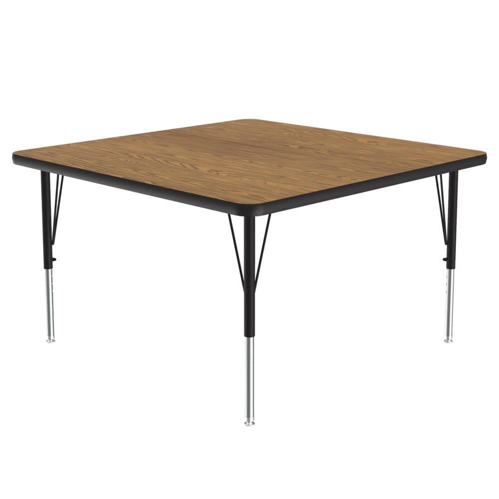 Adjustable Height 48x48 Square Classroom Activity Table - Medium Oak Durable Thermal Fused Laminate - School & Homeschool Furniture - Made in USA - Perfect for Group Projects, Study Sessions & Collaborative Learning