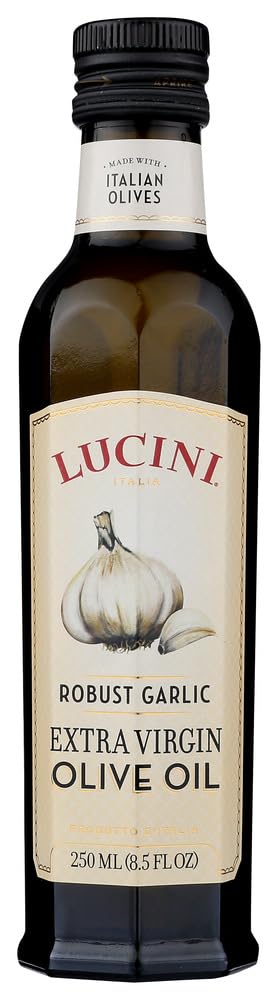 Lucini Italia Robust Garlic Extra Virgin Olive Oil - Case of 6 Bottles (8.5 Fl oz Each) - Premium Cooking Oil for Pasta, Salads & Mediterranean Dishes