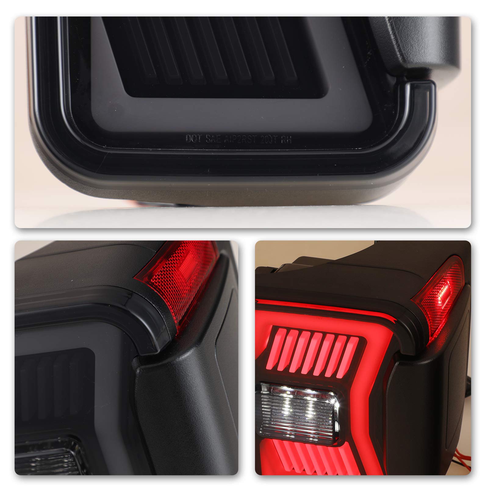 WOLFSTORM LED Sequential Tail Lights for 2019-2025 Jeep Gladiator JT | Smoked Lens Tail Light Assembly Replacement for Jeep Gladiator Pickup Truck | Upgrade for Night Driving & Off-Road Adventures