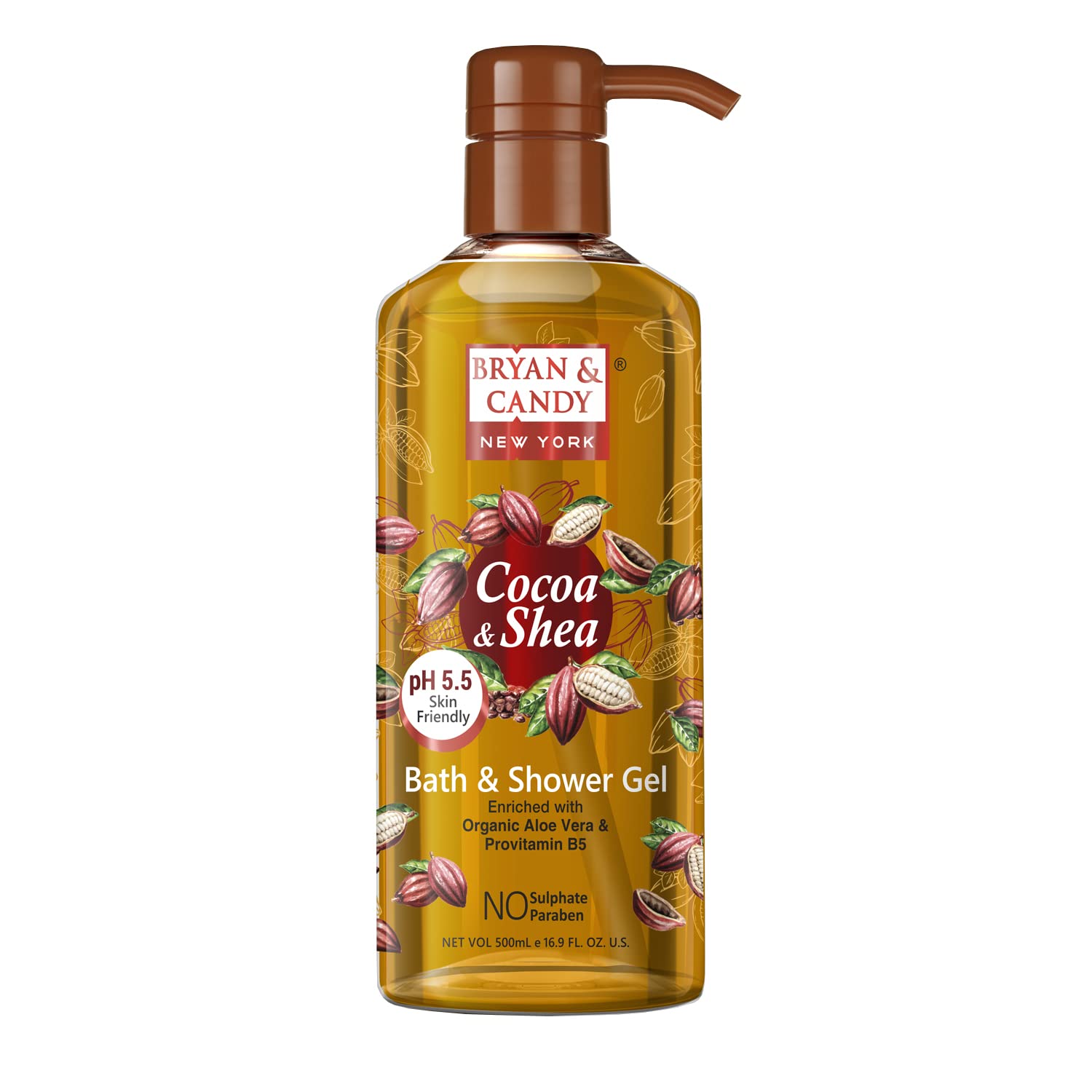 Bryan & Candy Aloe Vera Shower Gel - Gentle Moisturizing Body Wash for Soft, Supple Skin - Cocoa Shea Scented (500ml) | Perfect for Daily Hydration & Relaxing Bath Time