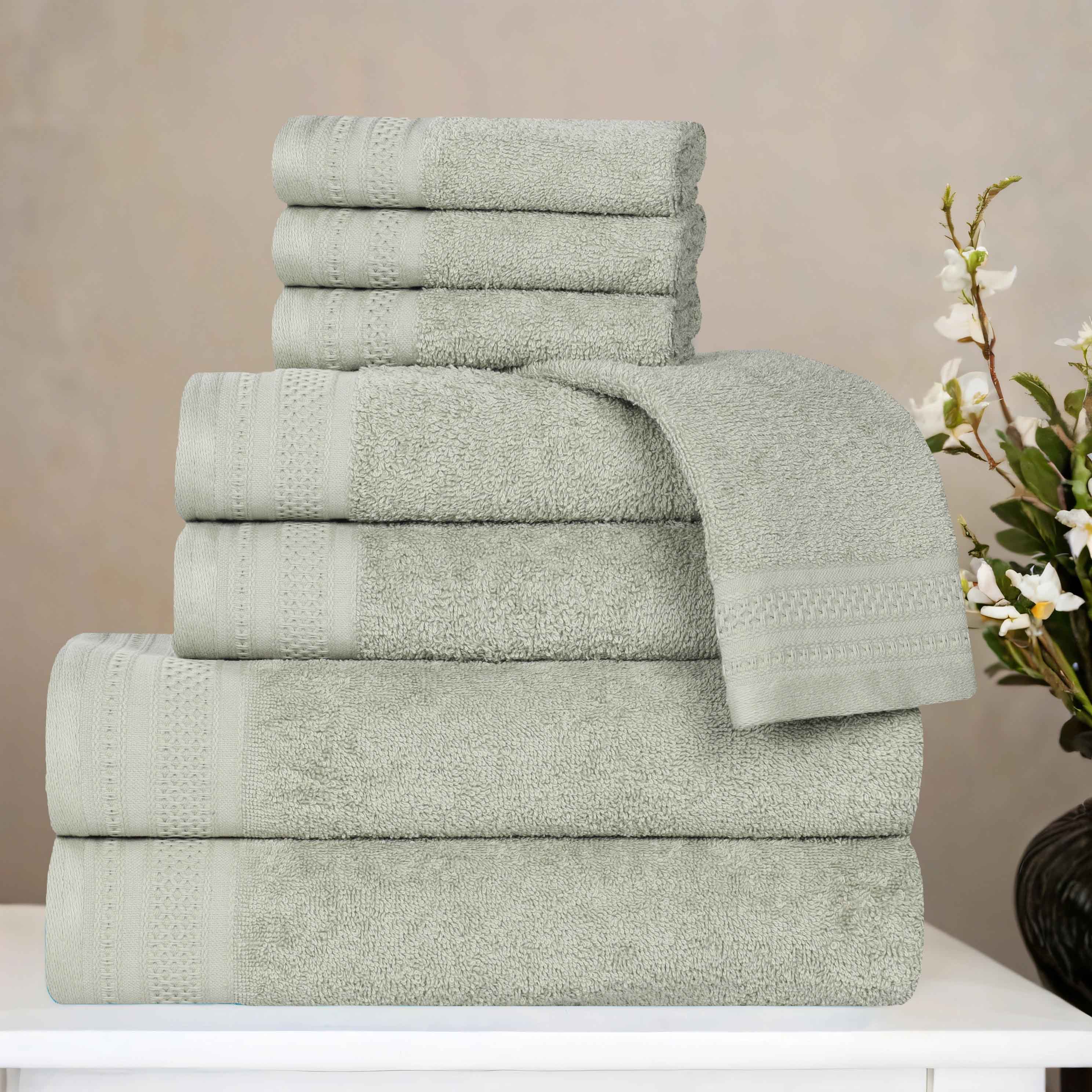 Premium Honeycomb Textured Waffle Border 8-Piece Cotton Towel Set - Ultra Soft & Absorbent Bath Towels for Spa, Guest Bathroom & Luxury Home Decor