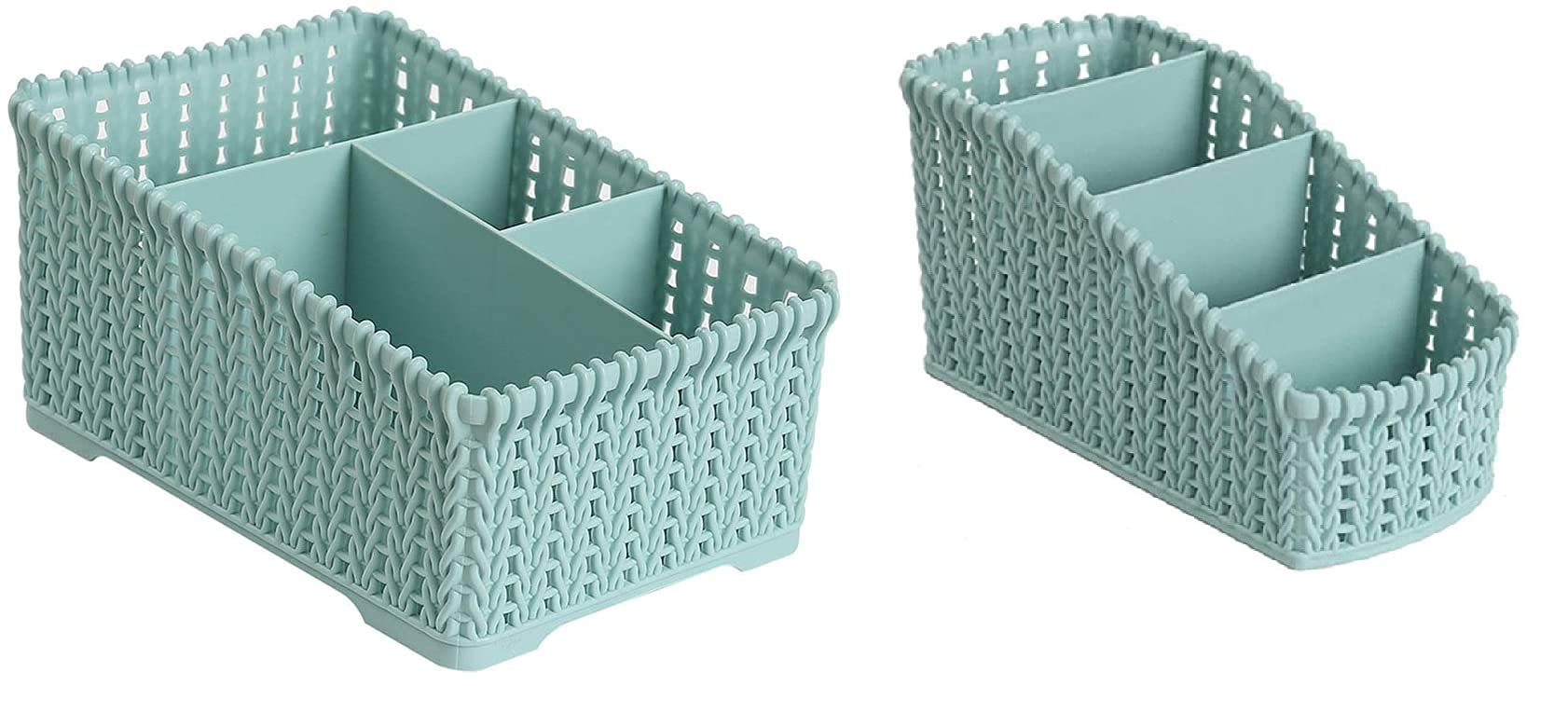2-Pack Multi-Grid Plastic Storage Baskets - Makeup Organizer & Office Stationery Container for Home & Desk Organization (Assorted Colors) - Perfect for Cosmetics, Pens, Art Supplies & Small Item Storage